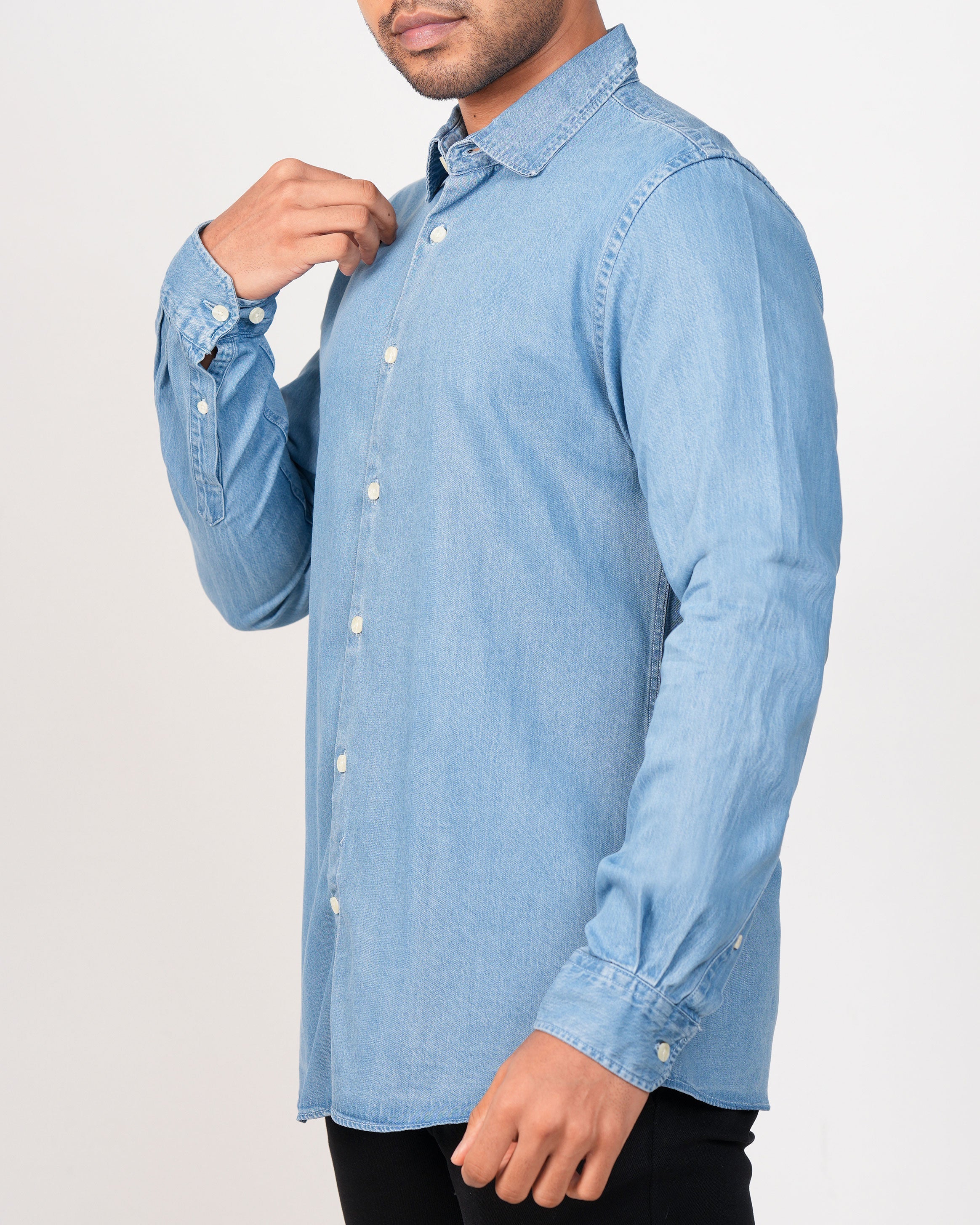 Emerald Slim Fit Denim Shirt-Peacock Blue
