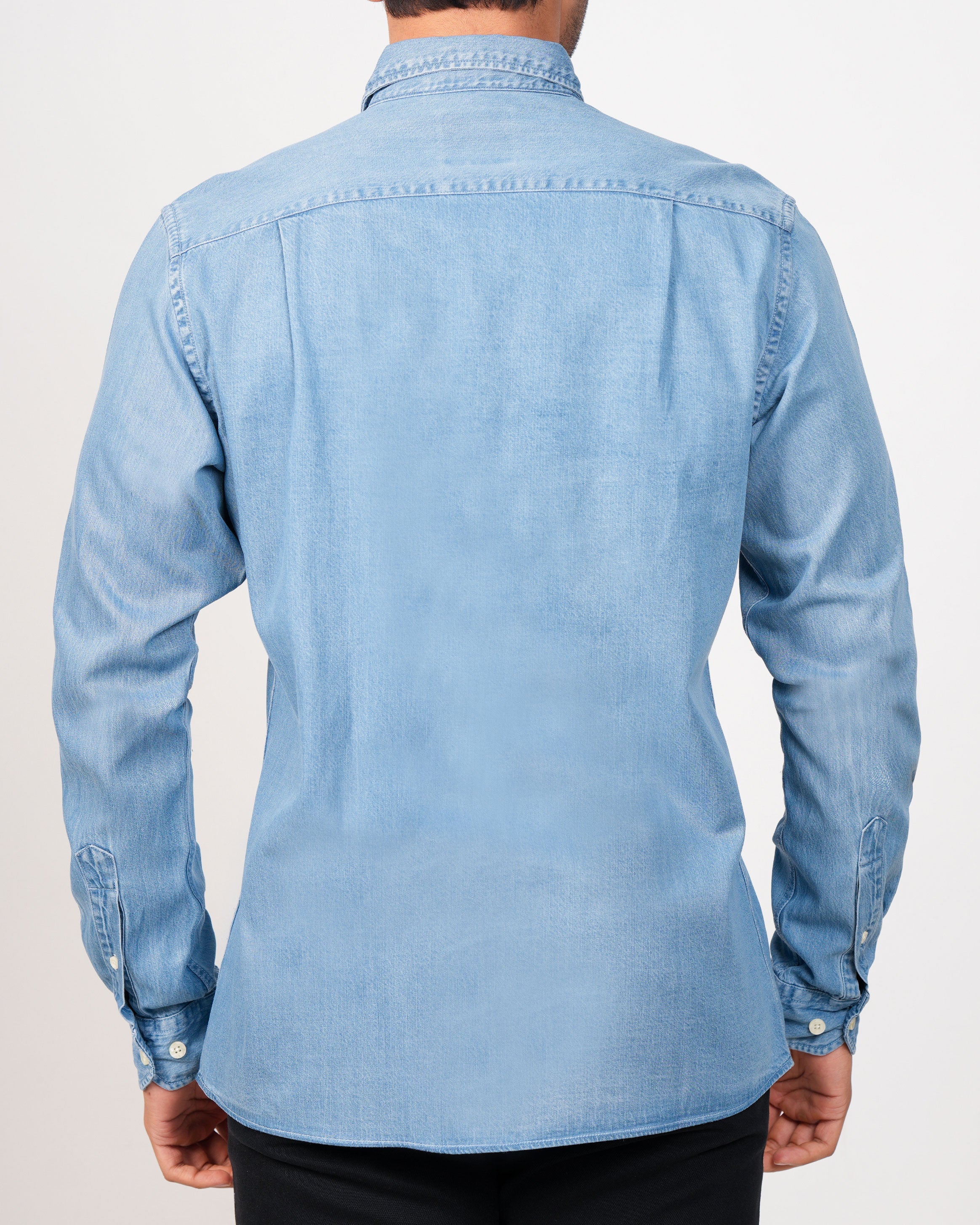 Emerald Slim Fit Denim Shirt-Peacock Blue
