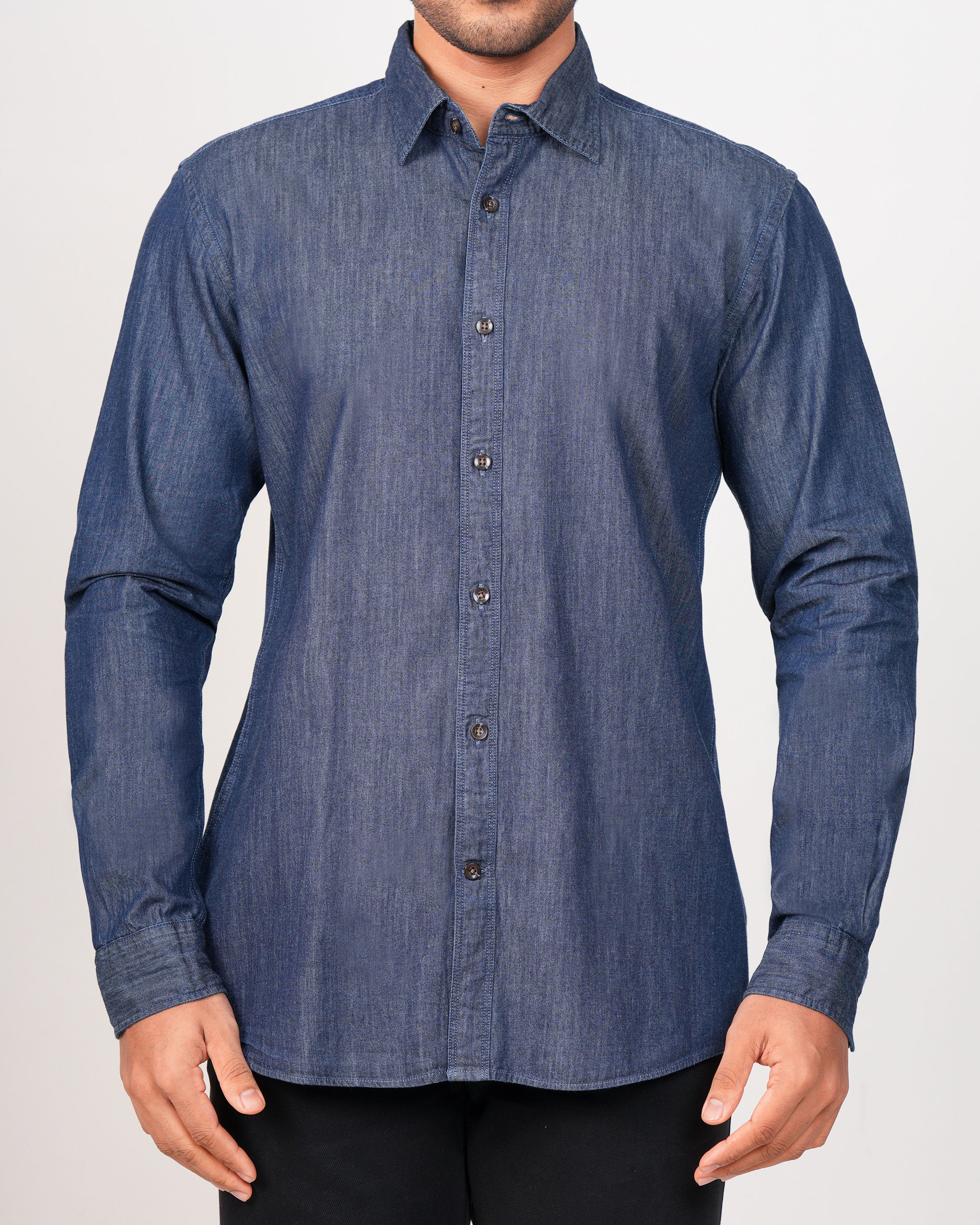 Emerald Slim Fit Denim Shirt-Astral Aura