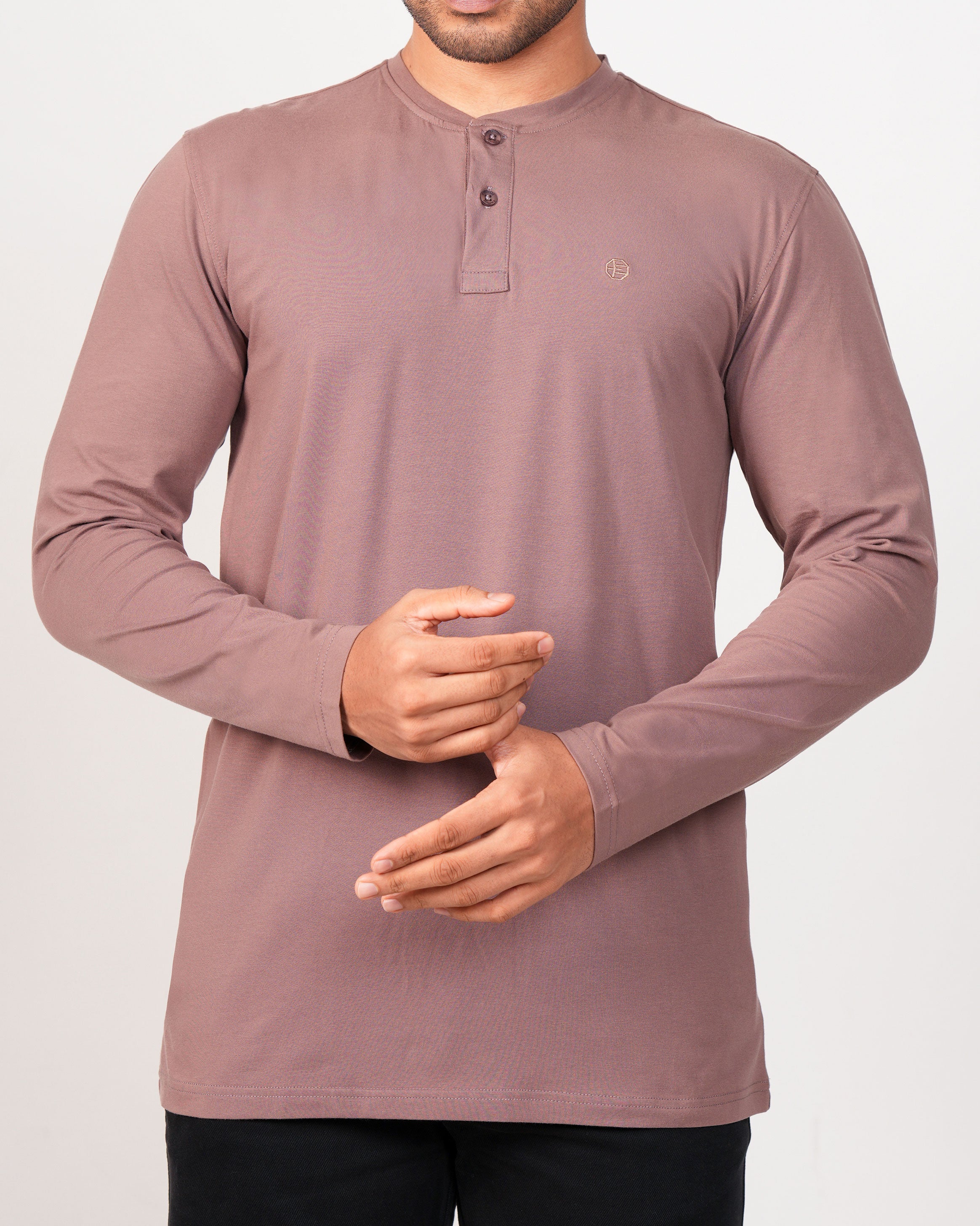 Emerald Henley Plain Slim Fit-Pecan Brown