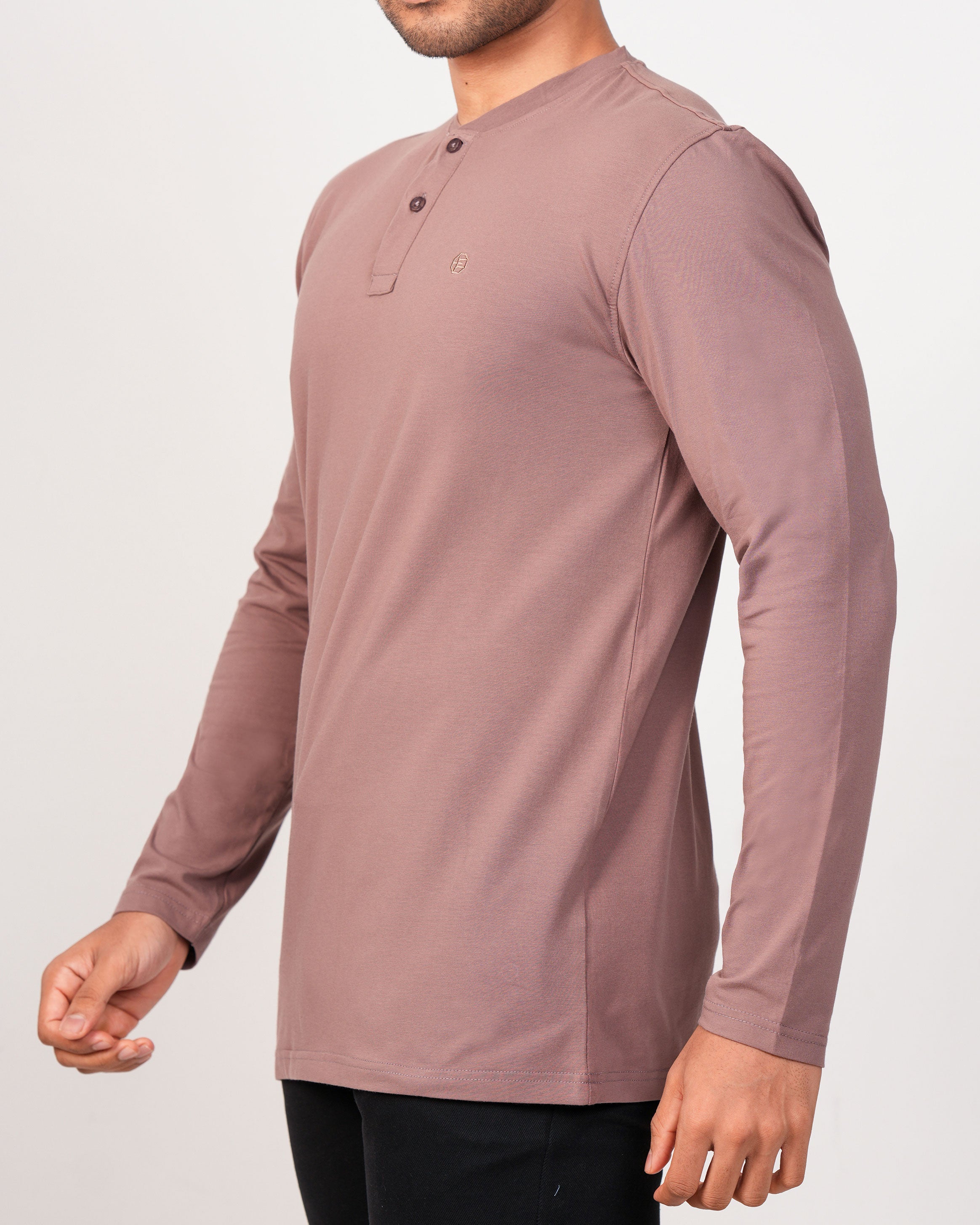 Emerald Henley Plain Slim Fit-Pecan Brown