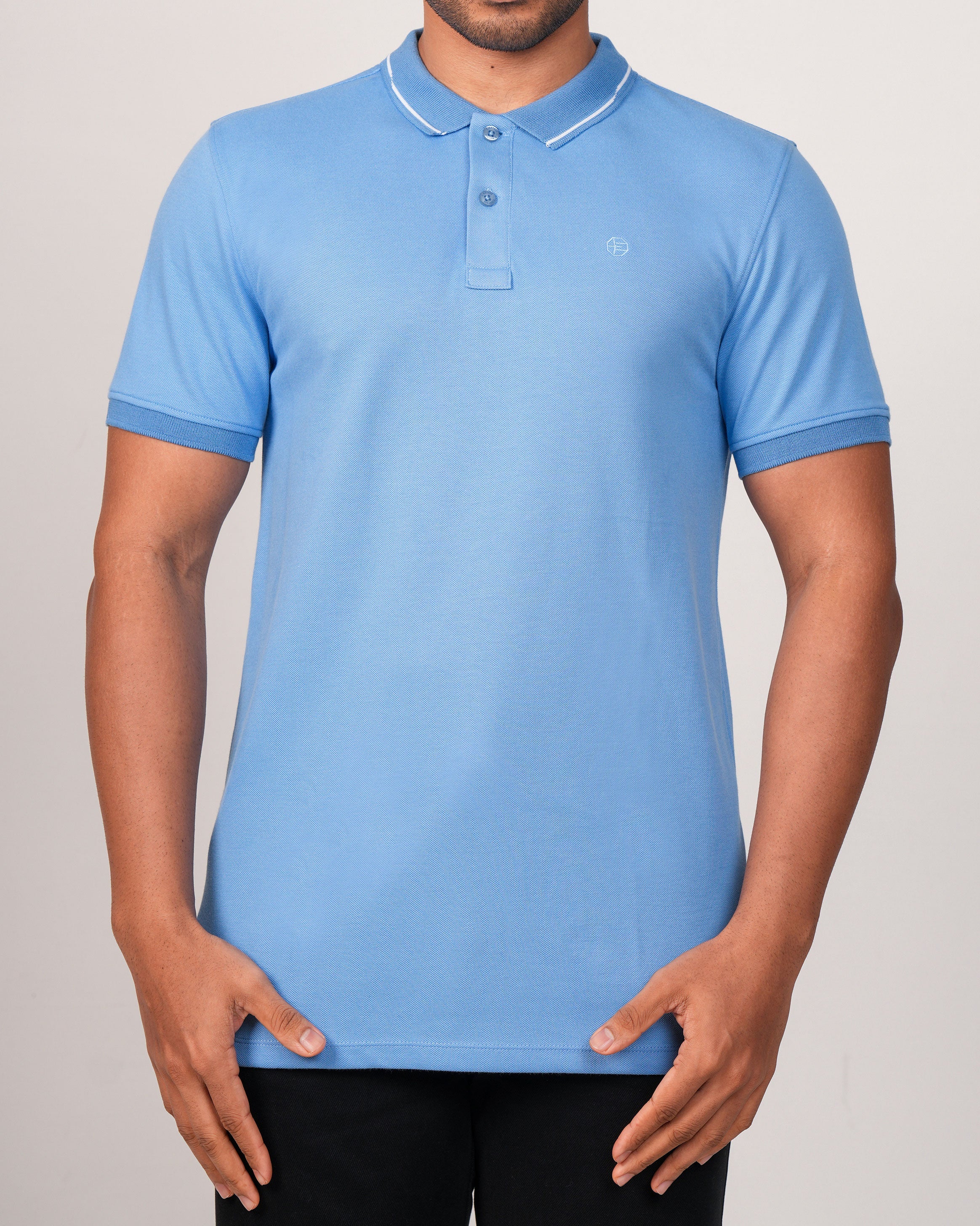 Emerald Polo Pique Solid Slim Fit-Blue Yonder