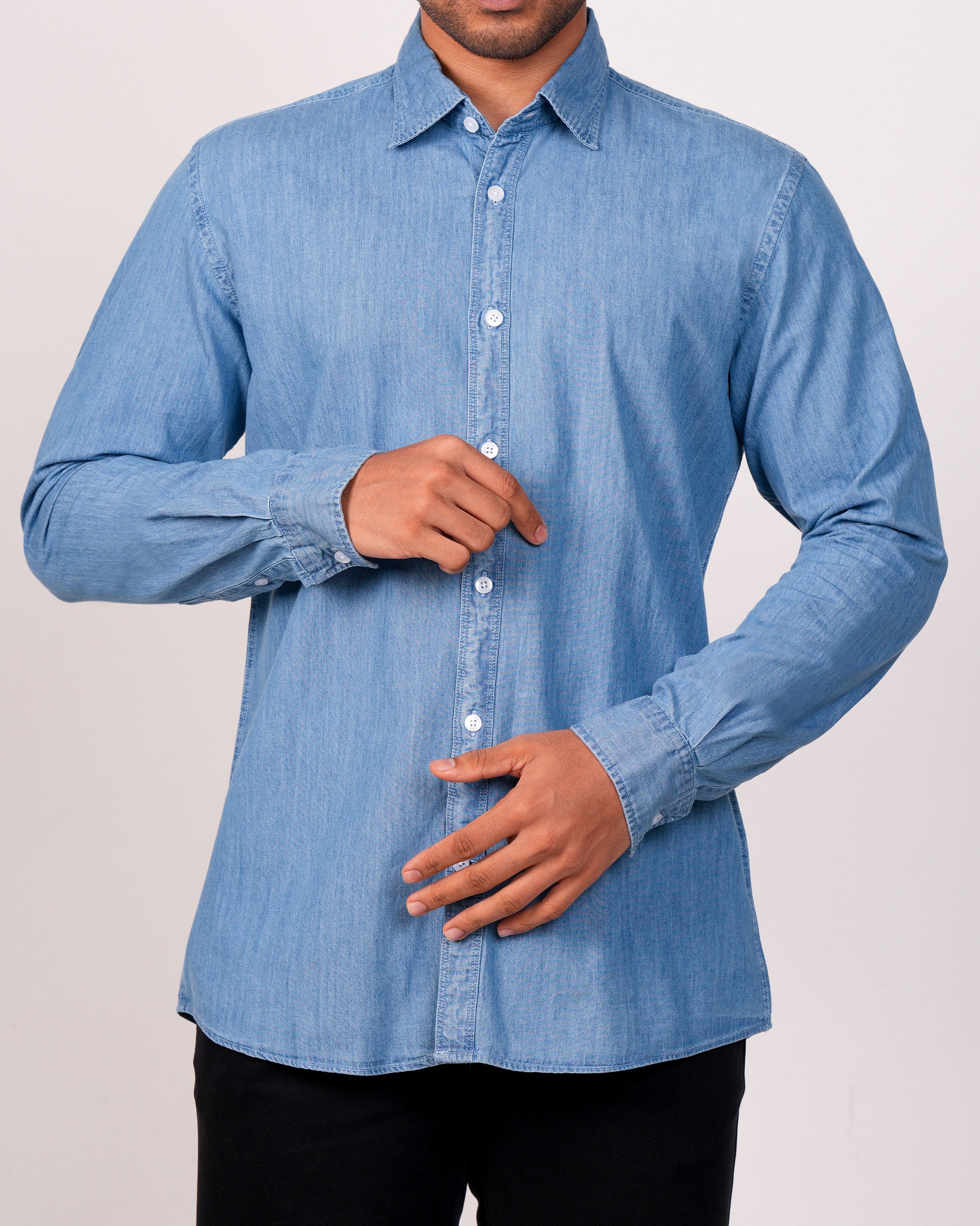 Emerald Slim Fit Denim Shirt-Cashmere Blue