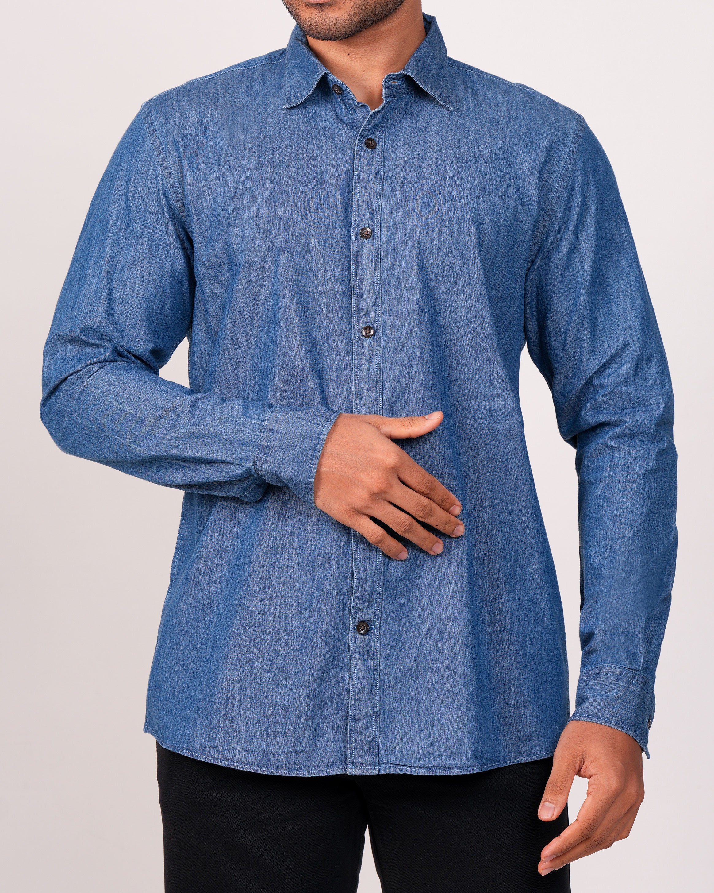 Emerald Slim Fit Denim Shirt-Princess Blue