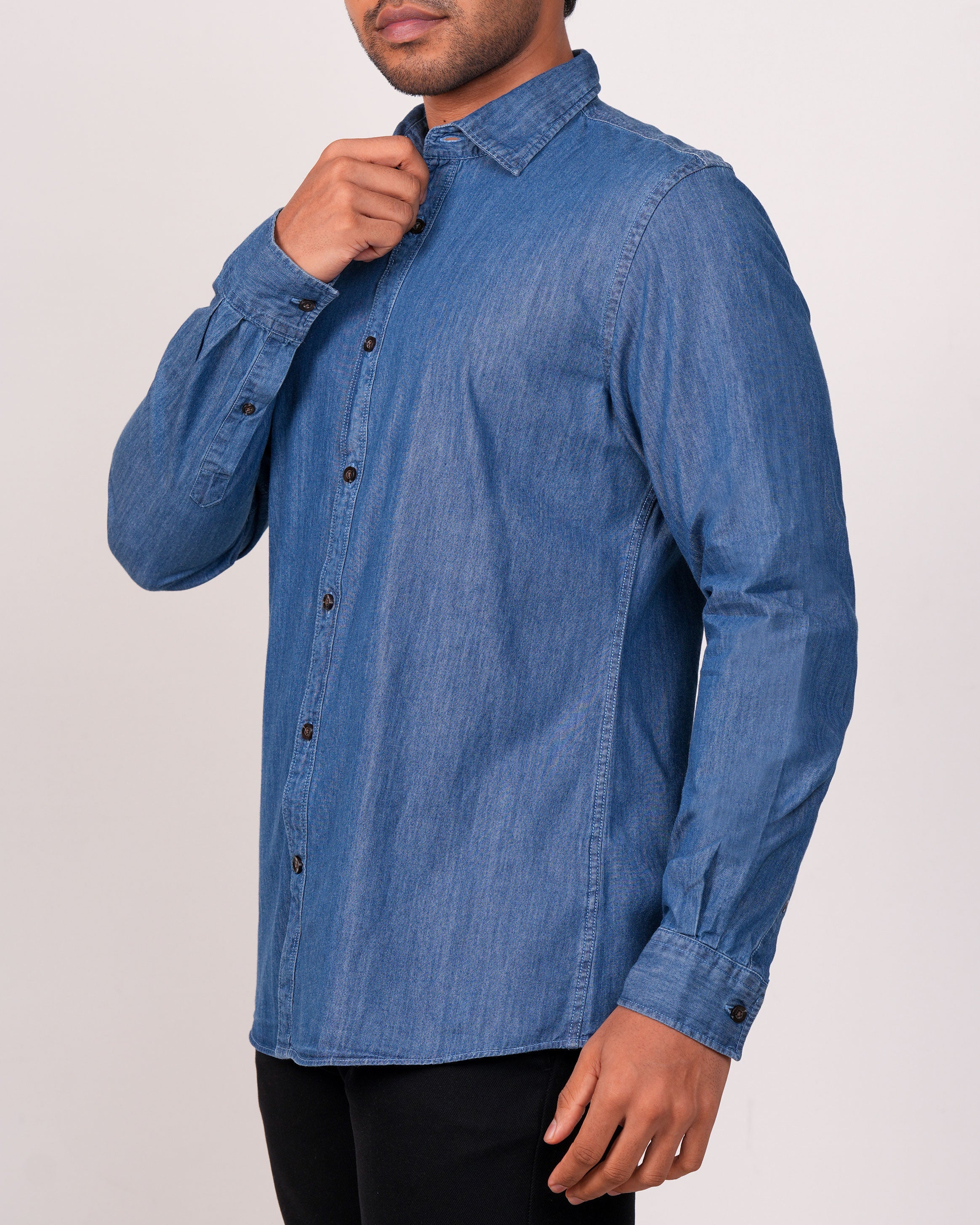 Emerald Slim Fit Denim Shirt-Princess Blue