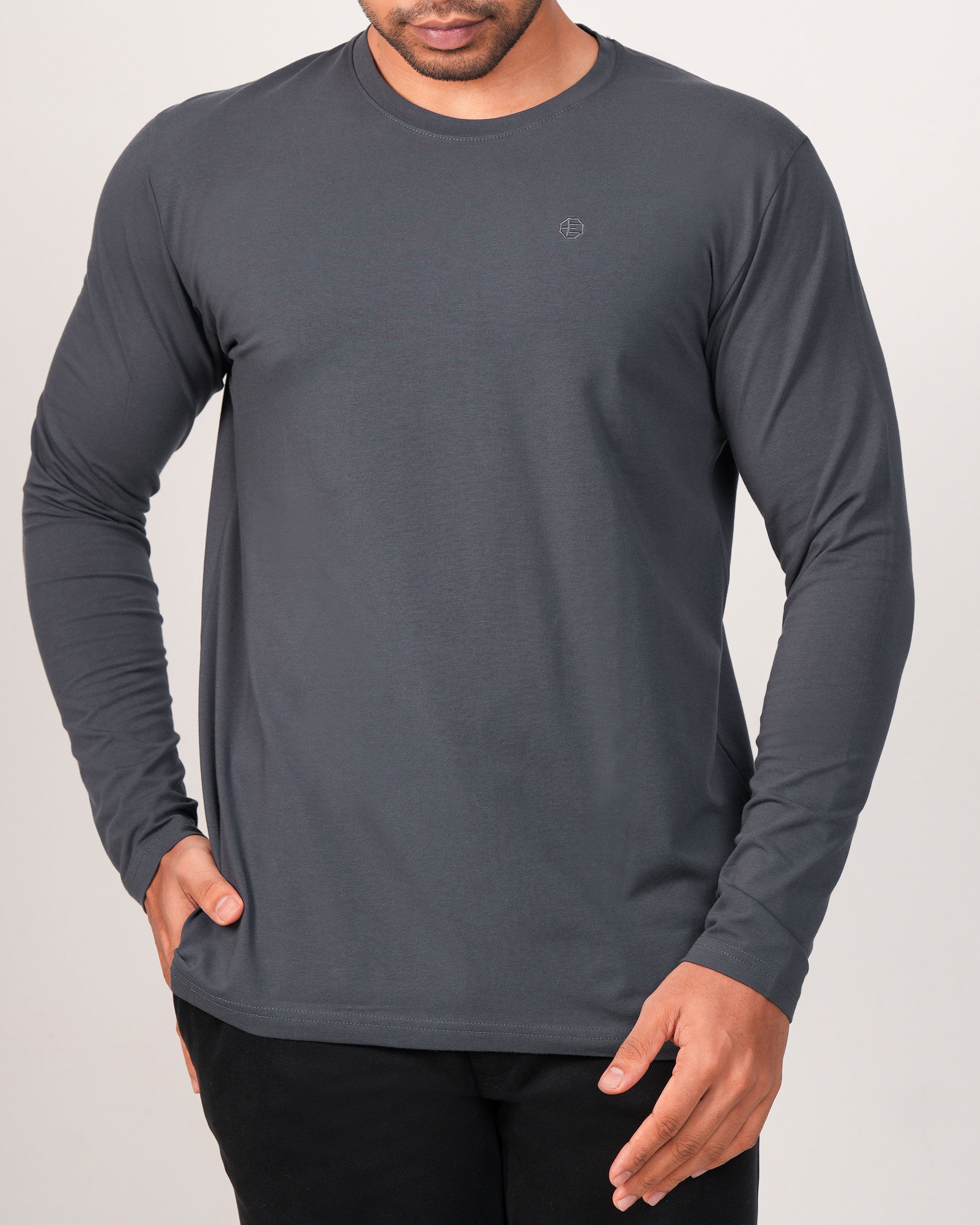 Emerald Crew Neck Plain Slim Fit-Steel Grey