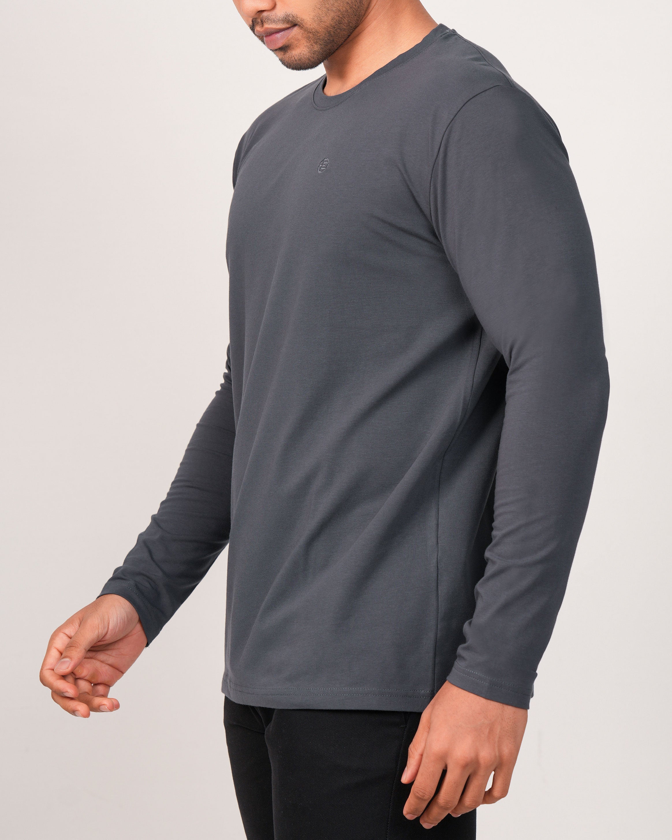 Emerald Crew Neck Plain Slim Fit-Steel Grey