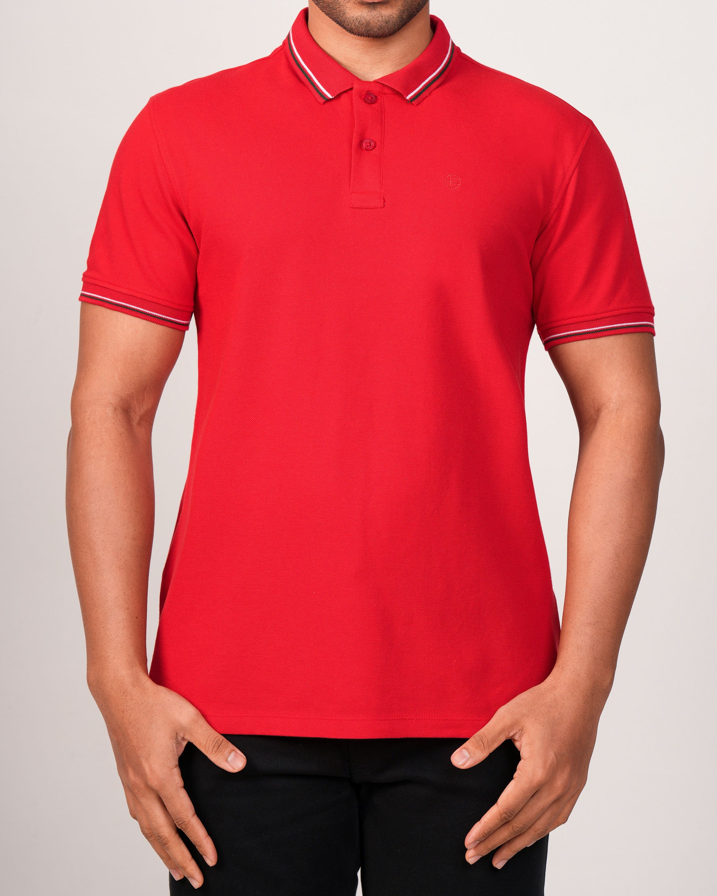 Emerald Plain Polo-Biking Red