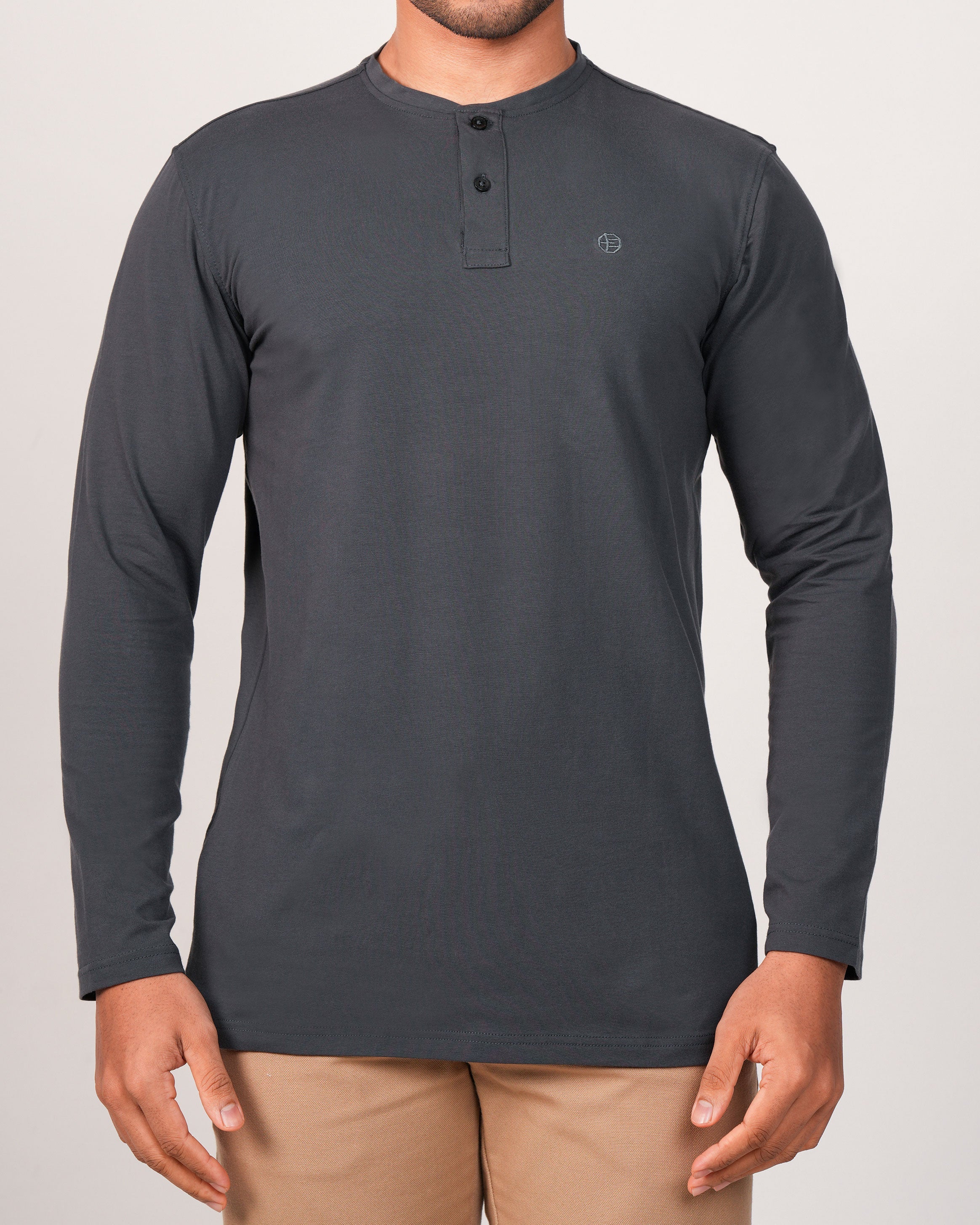 Emerald Henley Plain Slim Fit-Charcoal