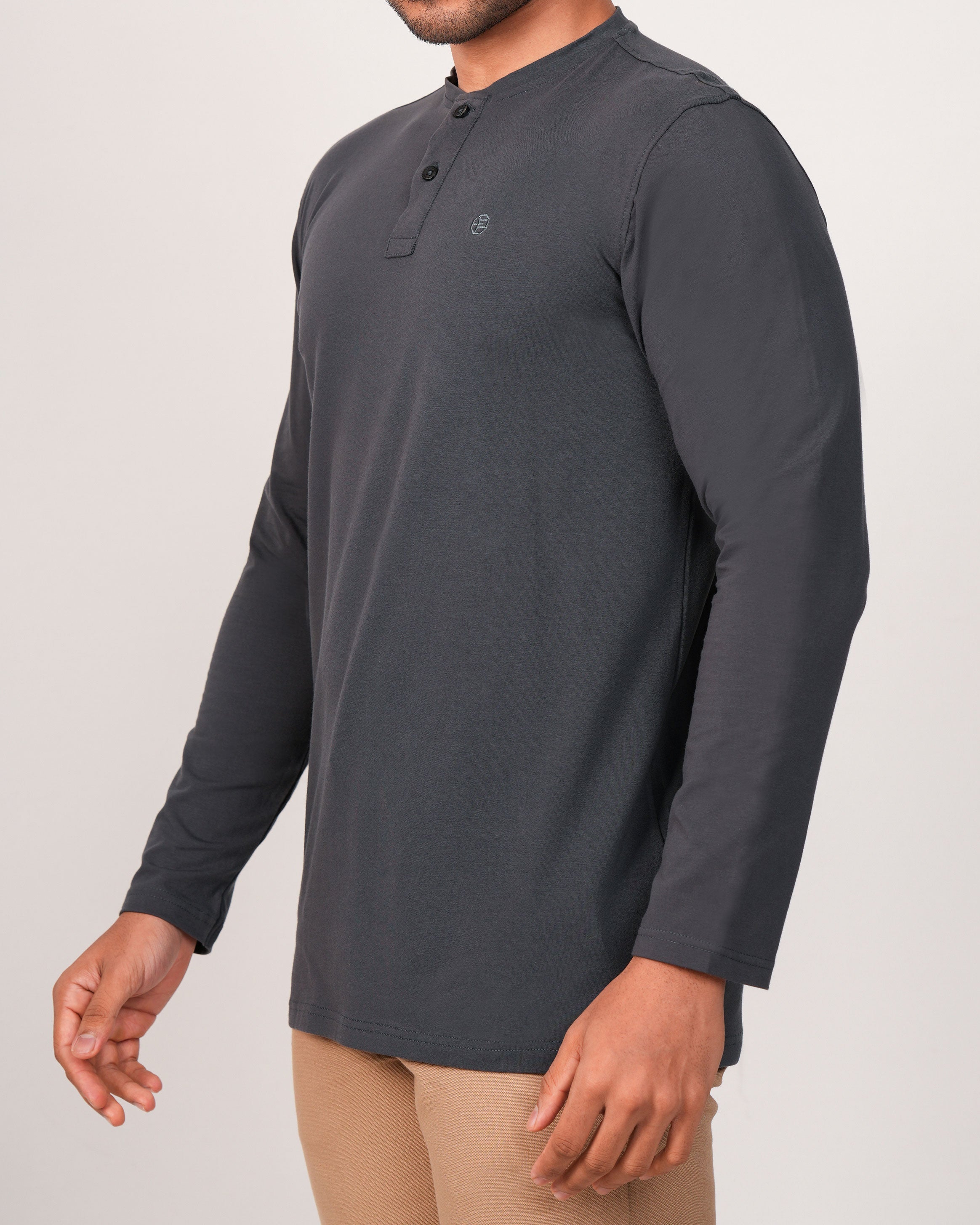 Emerald Henley Plain Slim Fit-Charcoal