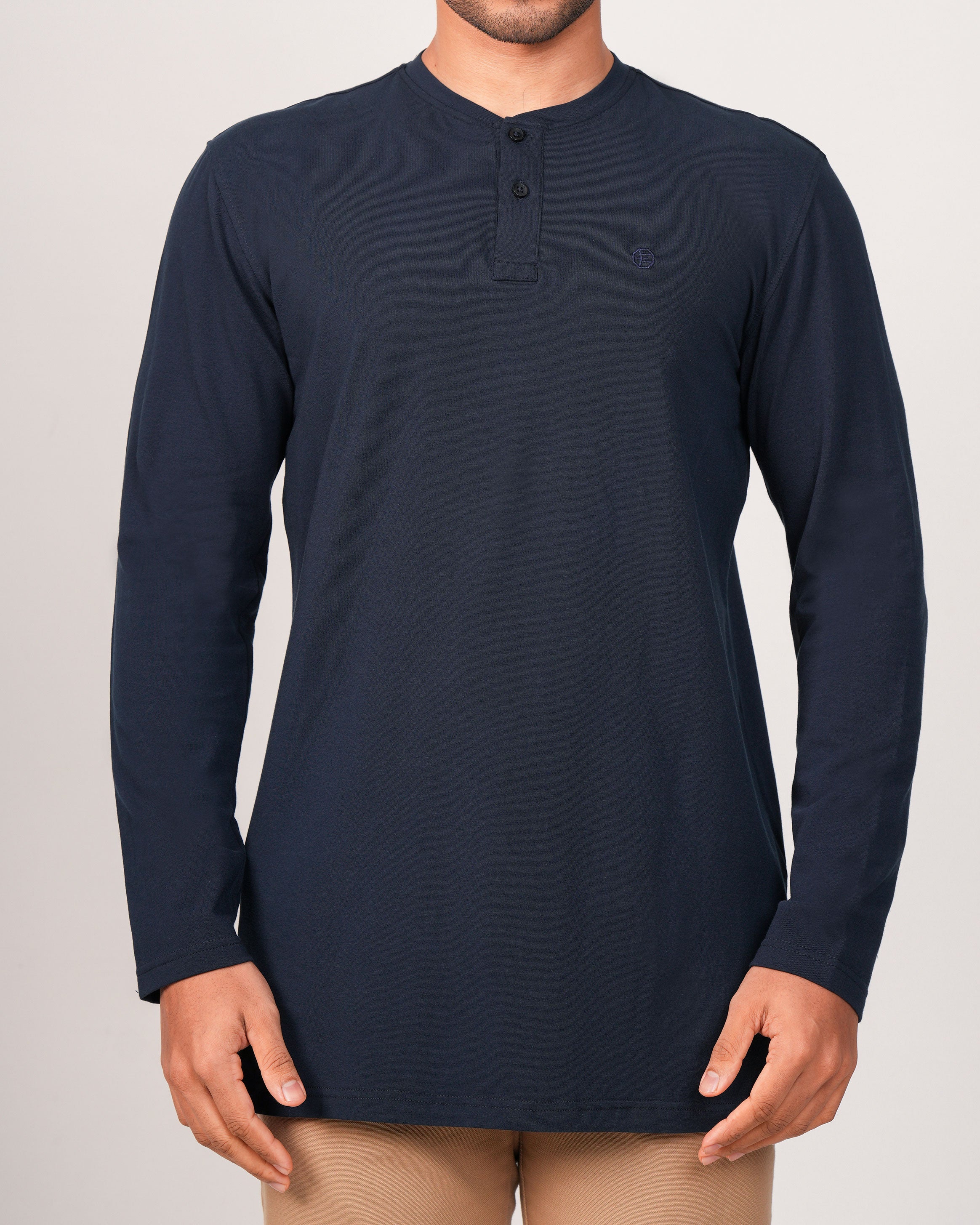 Emerald Henley Plain Slim Fit-Bleached Denim