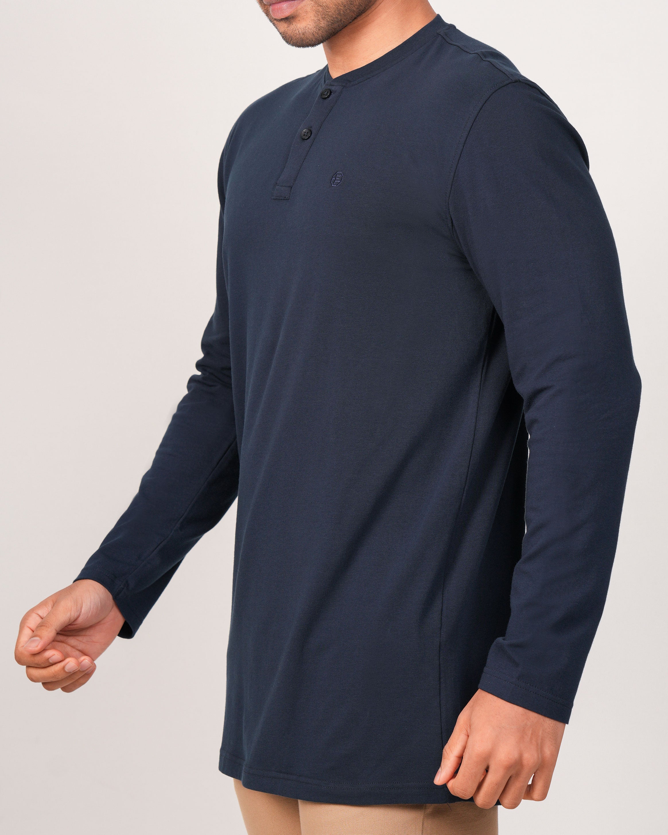 Emerald Henley Plain Slim Fit-Bleached Denim