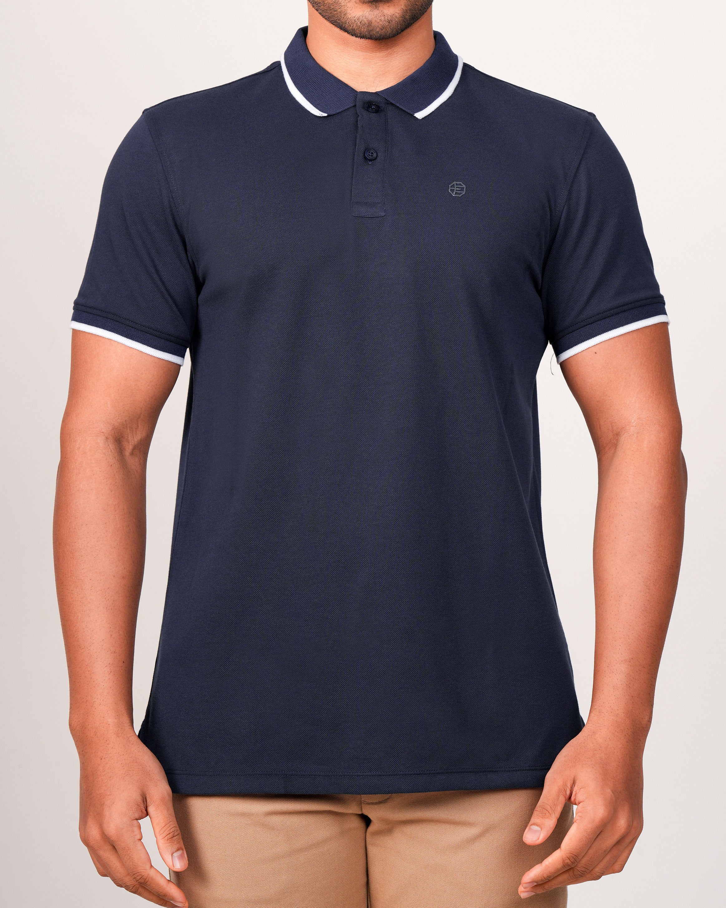 Emerald Polo Pique Solid Slim Fit-Blue Depths