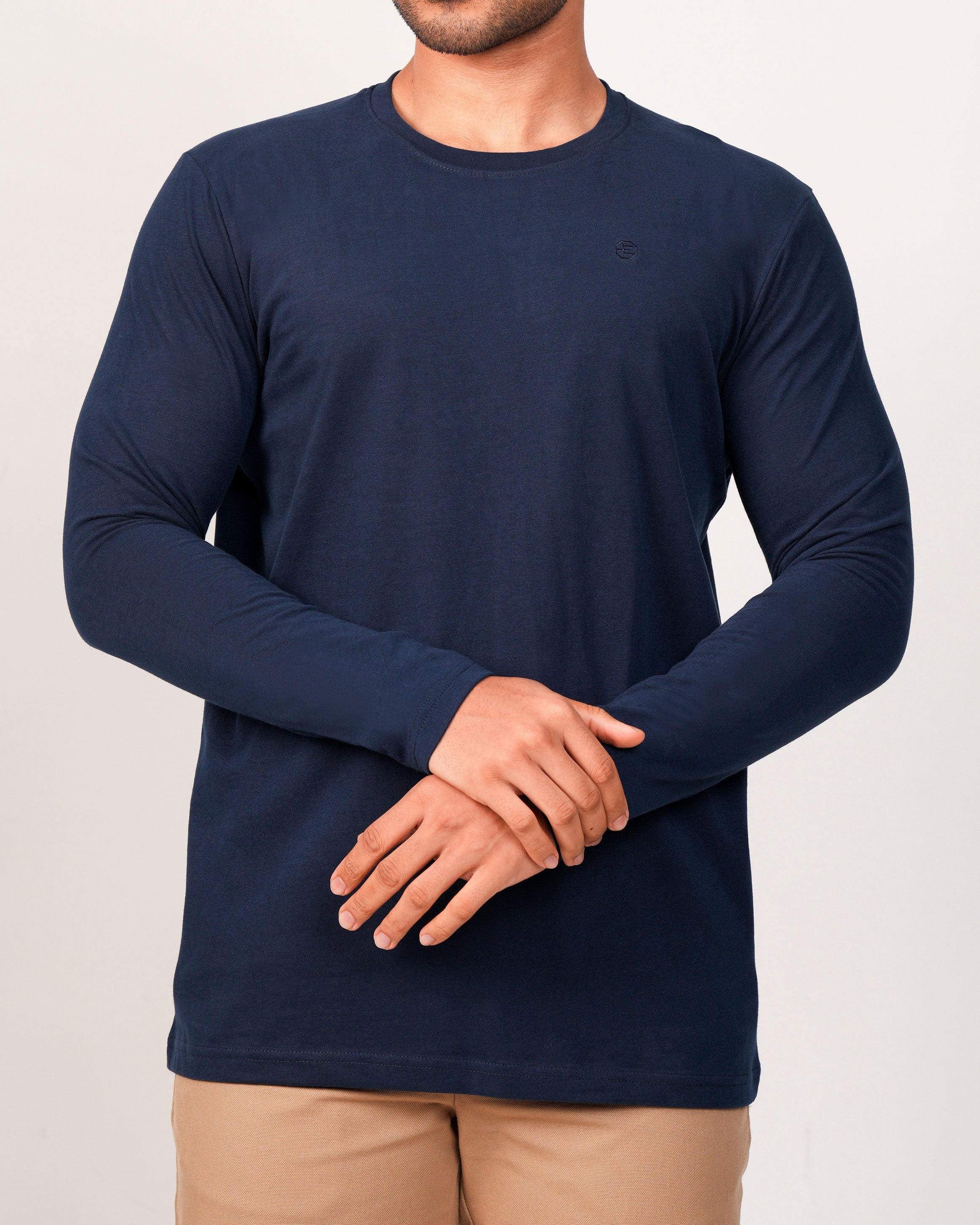 Emerald Crew Neck Plain Slim Fit-Blue Depths