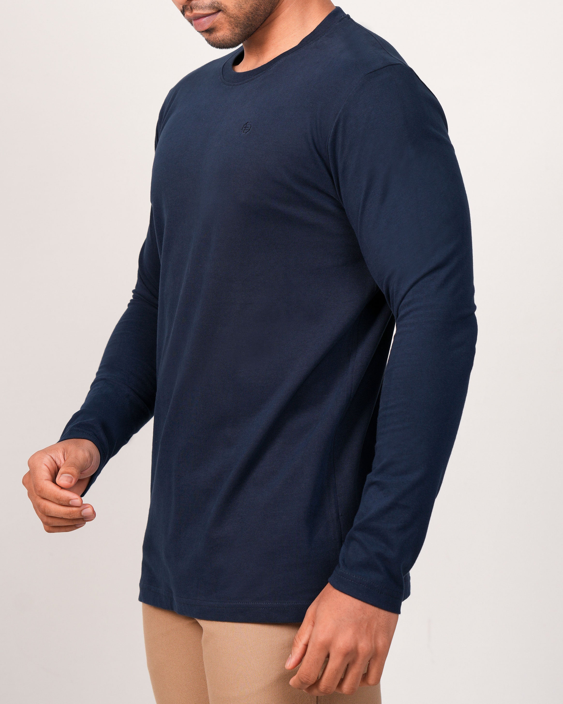 Emerald Crew Neck Plain Slim Fit-Blue Depths