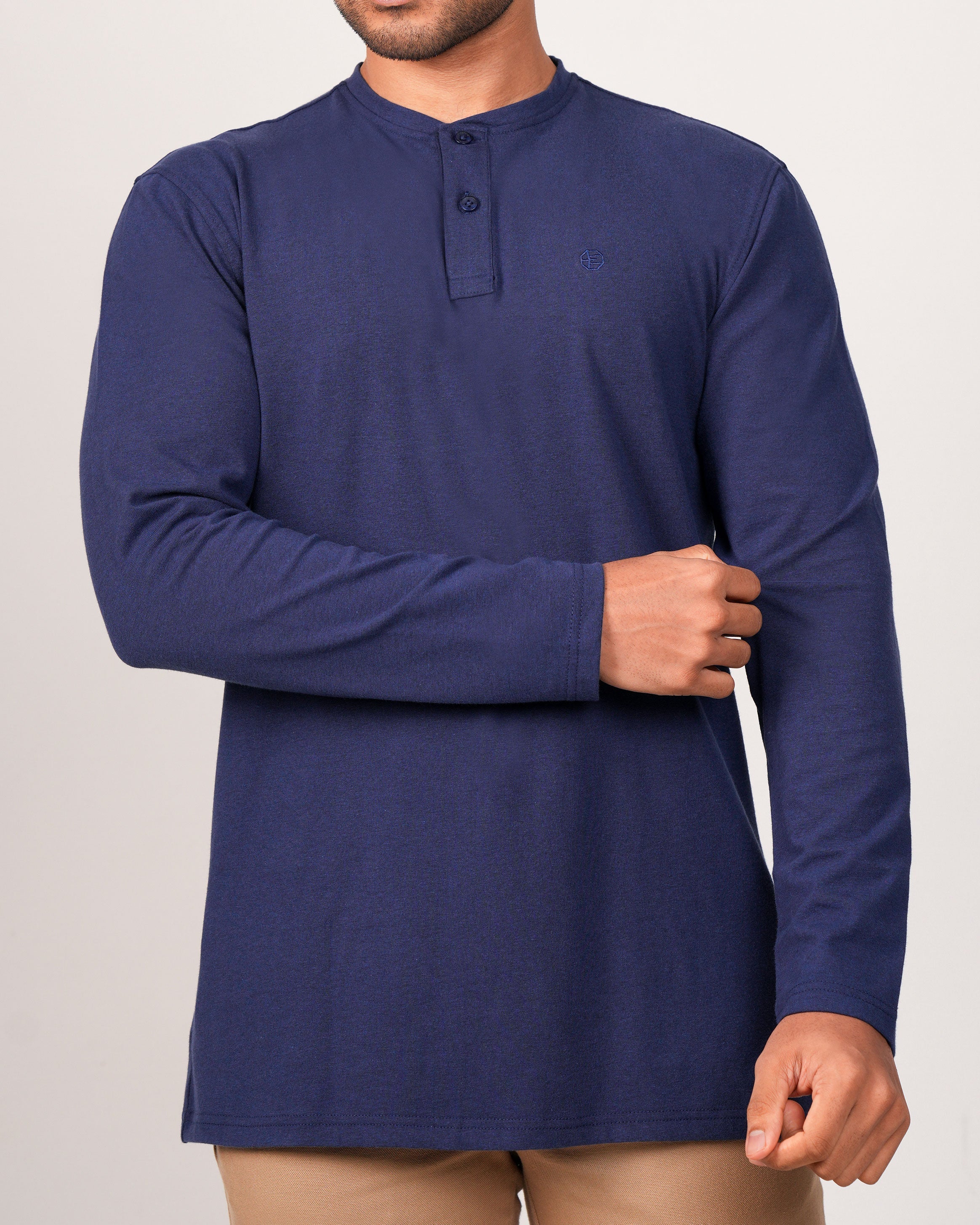 Emerald Henley Plain Slim Fit-Bleached Denim