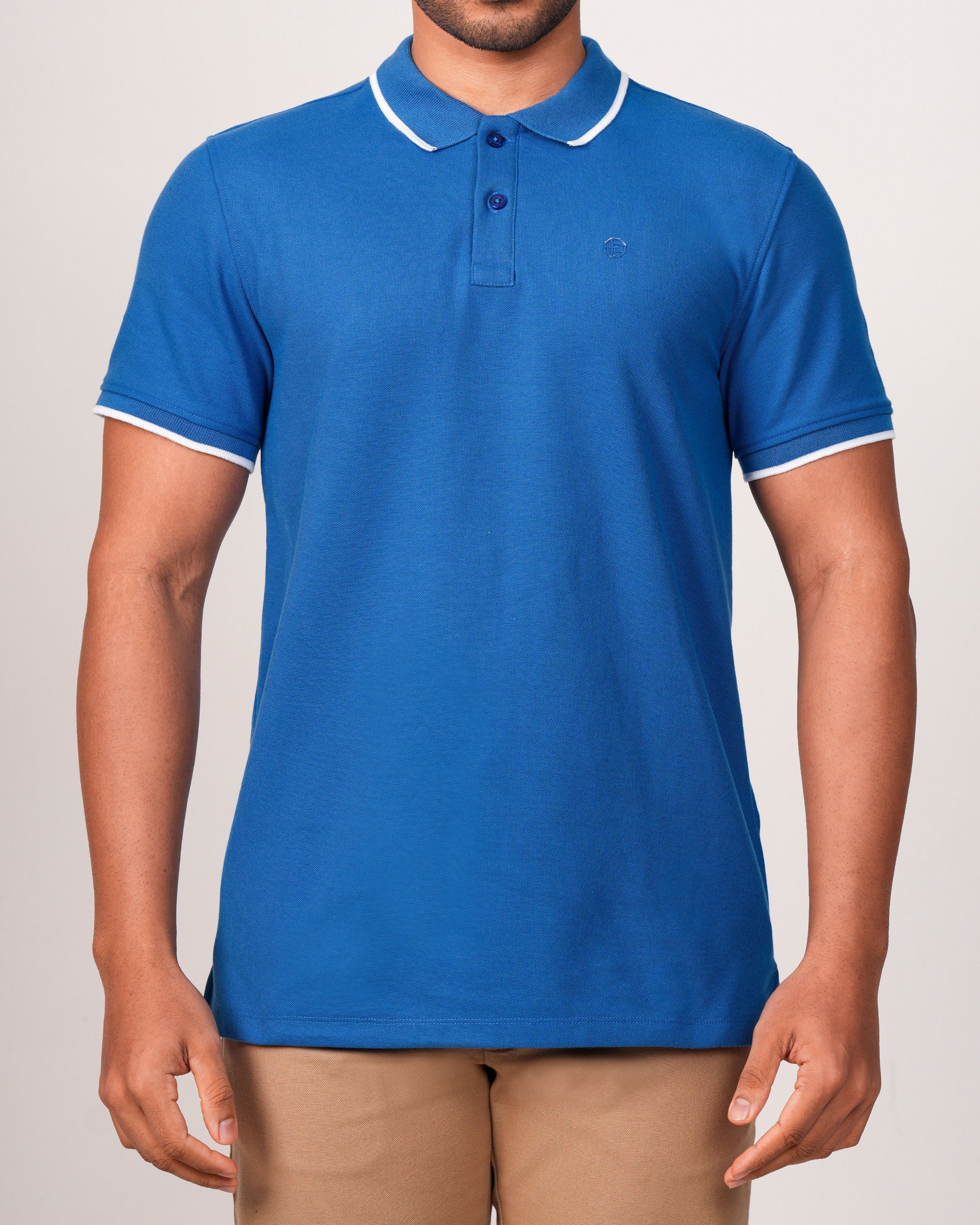 Emerald Polo Pique Solid Slim Fit-Estate Blue