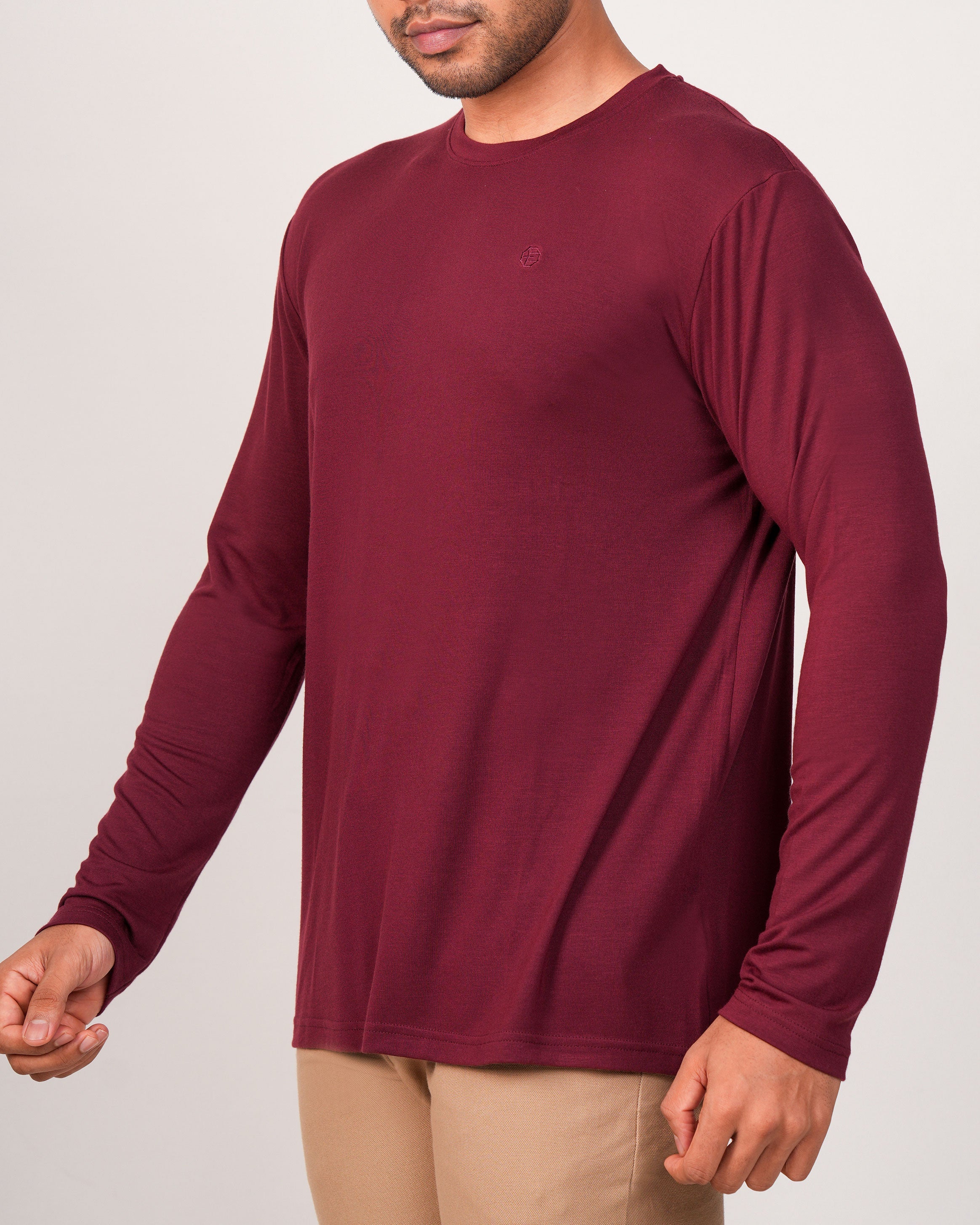Emerald Crew Neck Plain Slim Fit-Brick