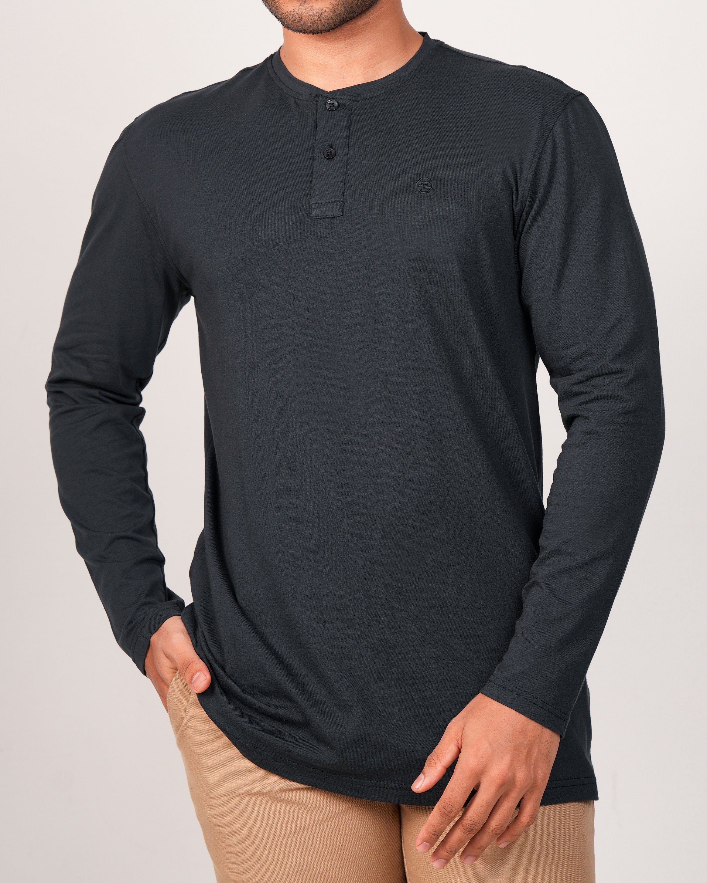 Emerald Henley Plain Slim Fit-Dark Denim
