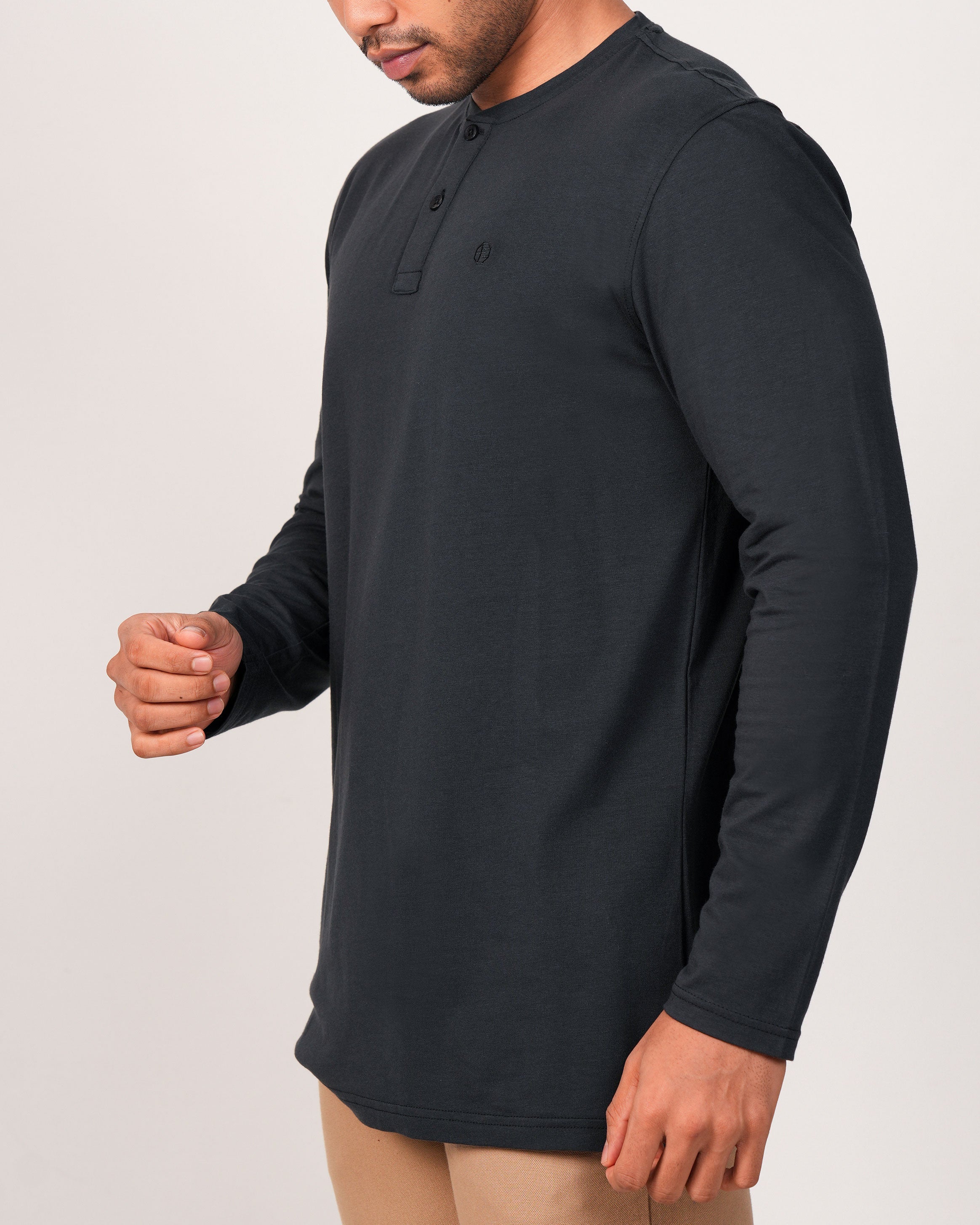 Emerald Henley Plain Slim Fit-Dark Denim