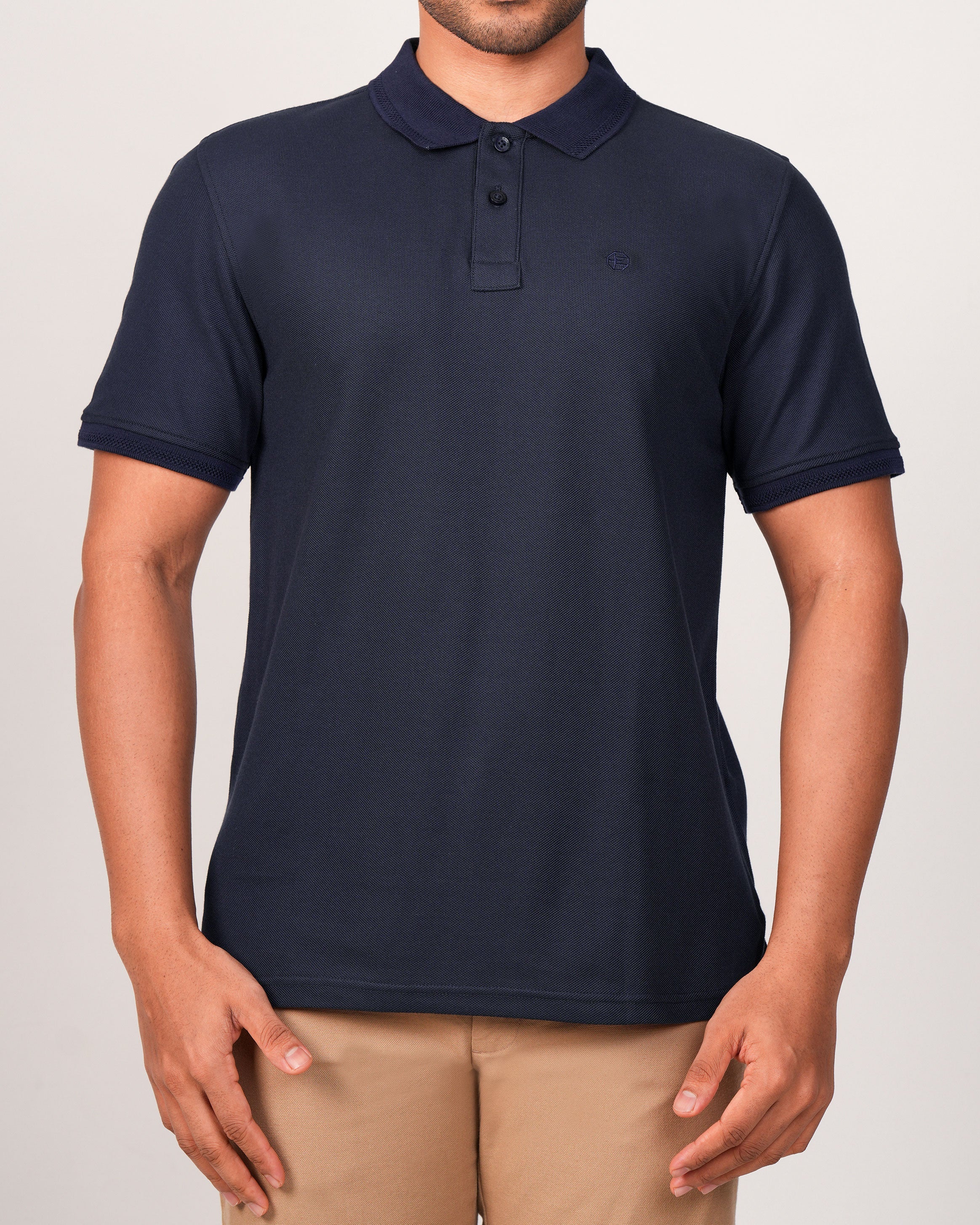 Emerald Polo Pique Solid Slim Fit-Navy