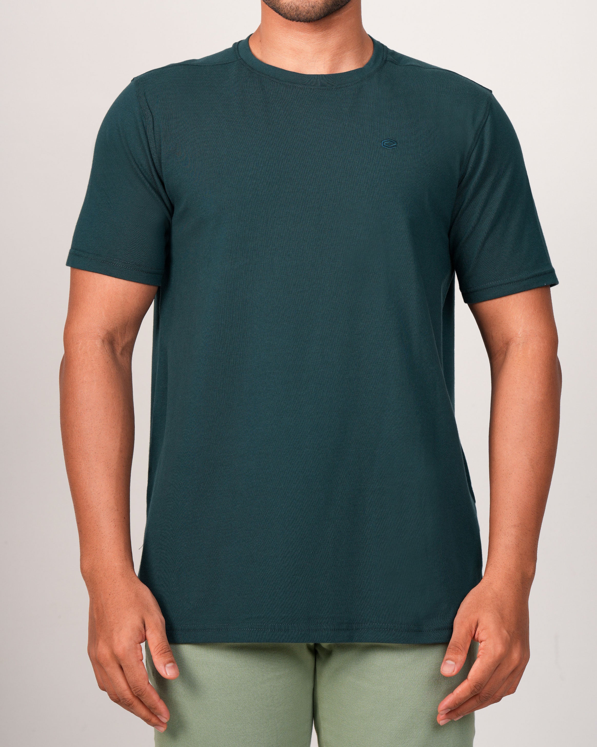 Emerald Crew Neck Trangel Shoulder Tee-Deep Teal