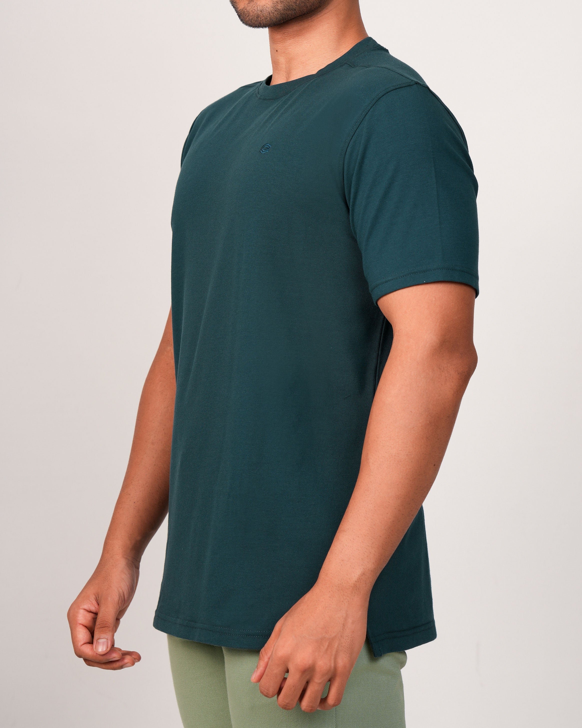 Emerald Crew Neck Trangel Shoulder Tee-Deep Teal