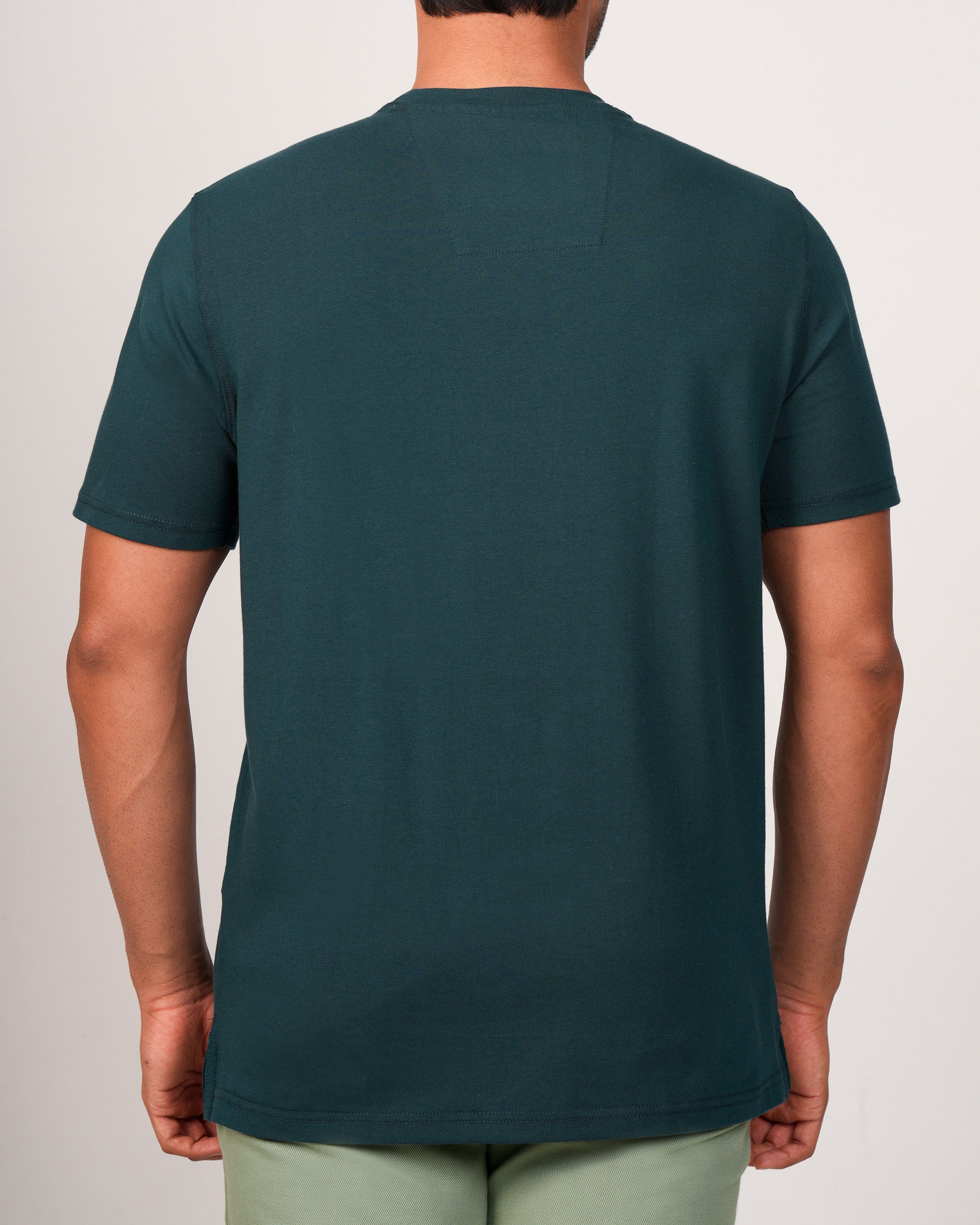 Emerald Crew Neck Trangel Shoulder Tee-Deep Teal