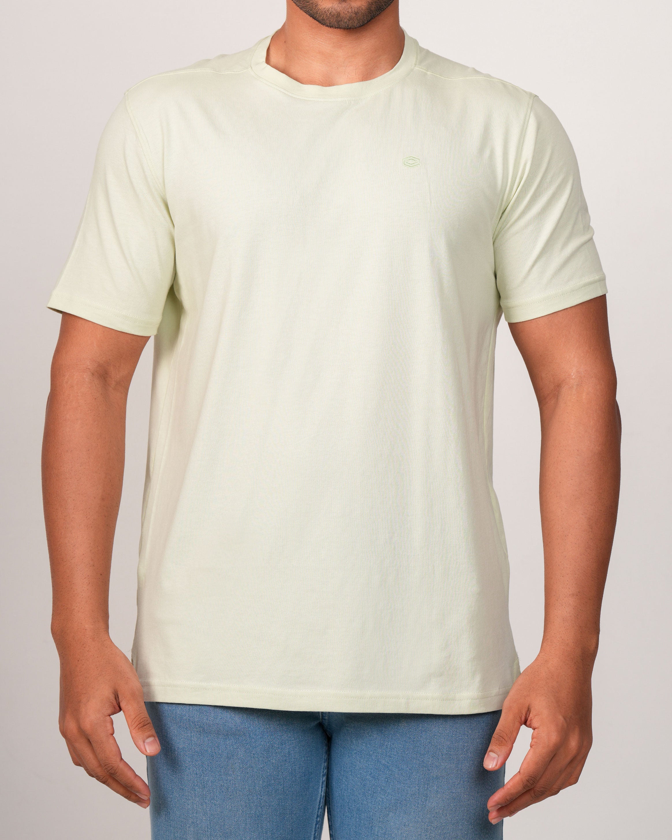 Emerald Crew Neck Trangel Shoulder Tee-Ambrosia Green