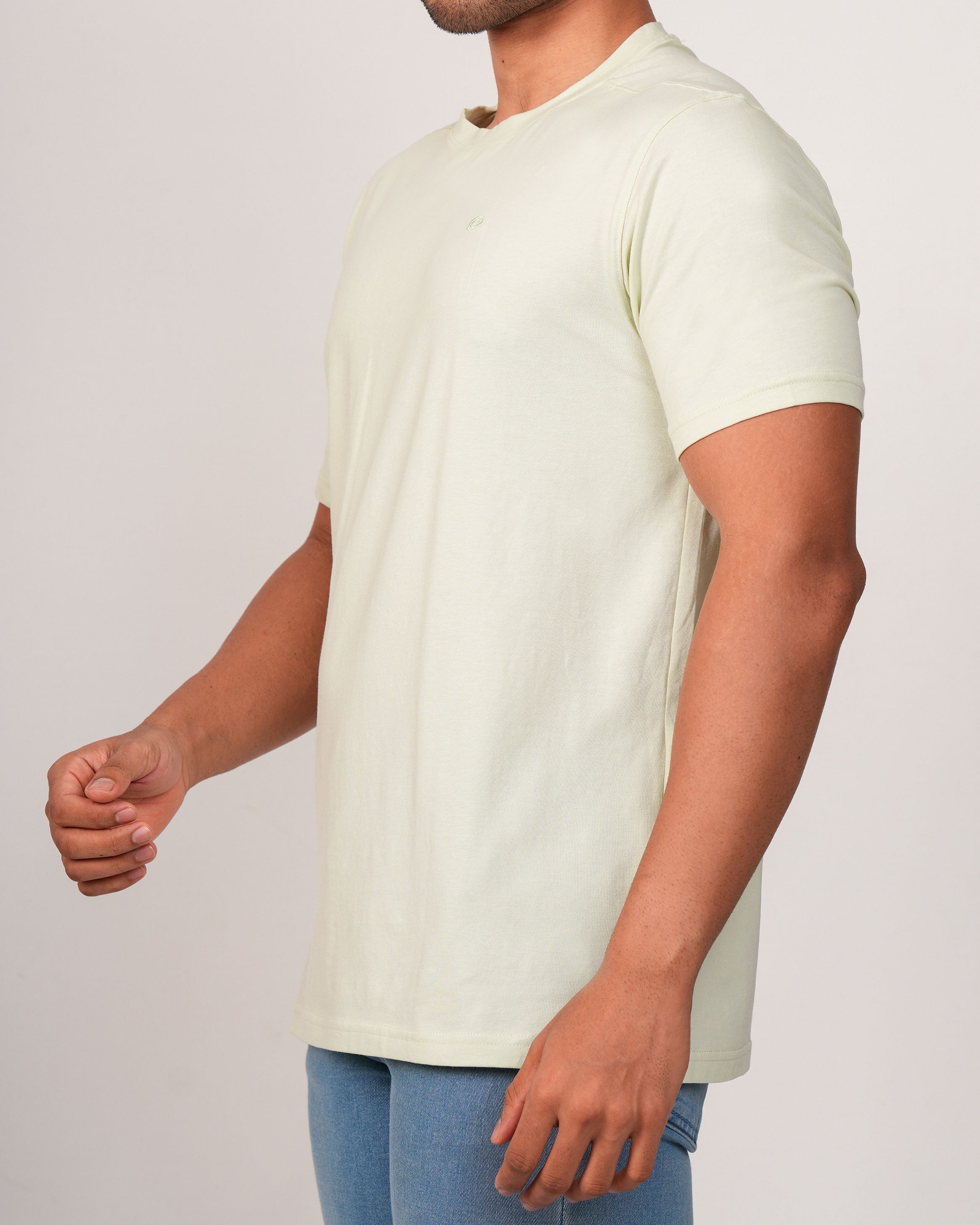 Emerald Crew Neck Trangel Shoulder Tee-Ambrosia Green