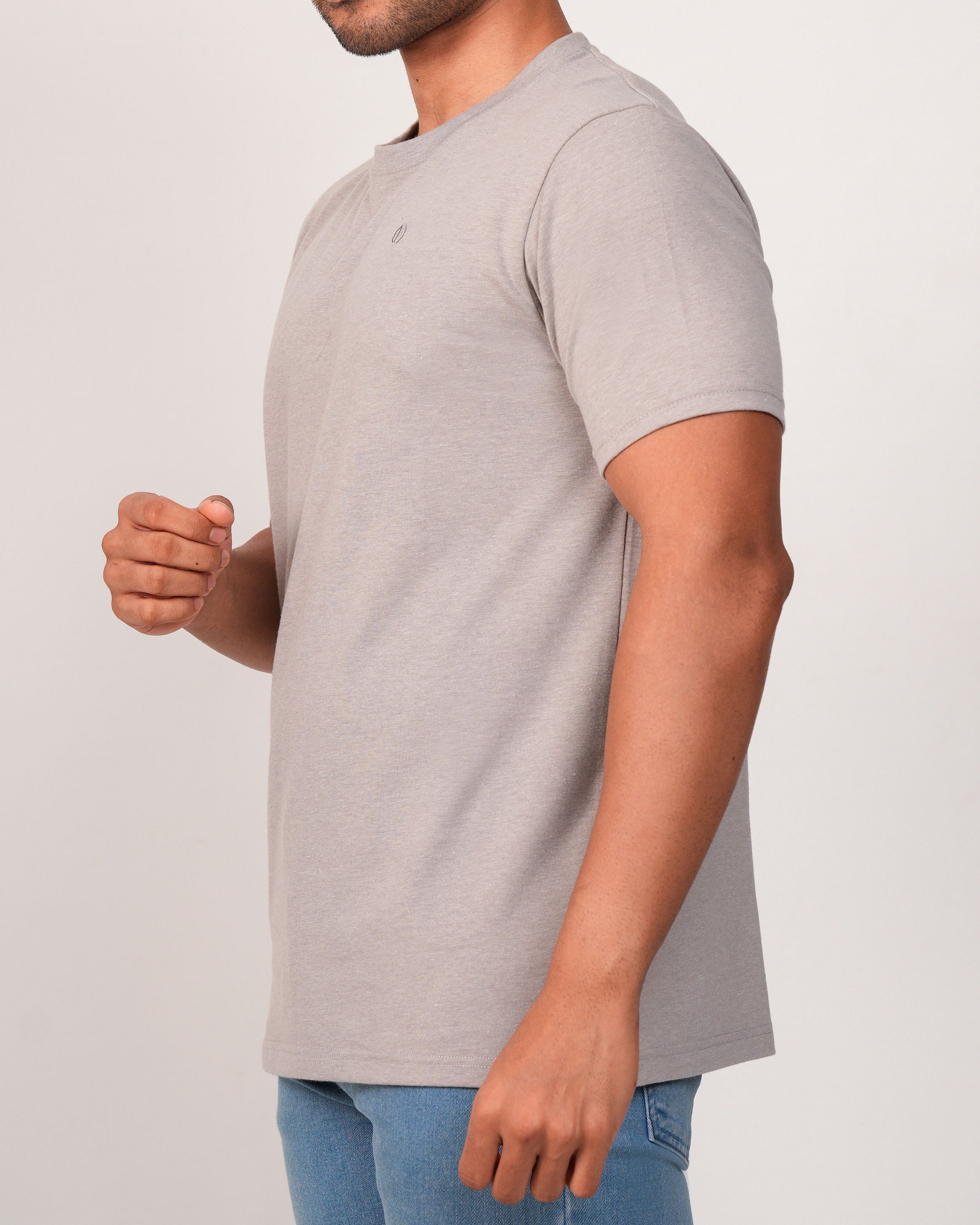 Emerald Crew Neck Plain Slim Fit-Ash