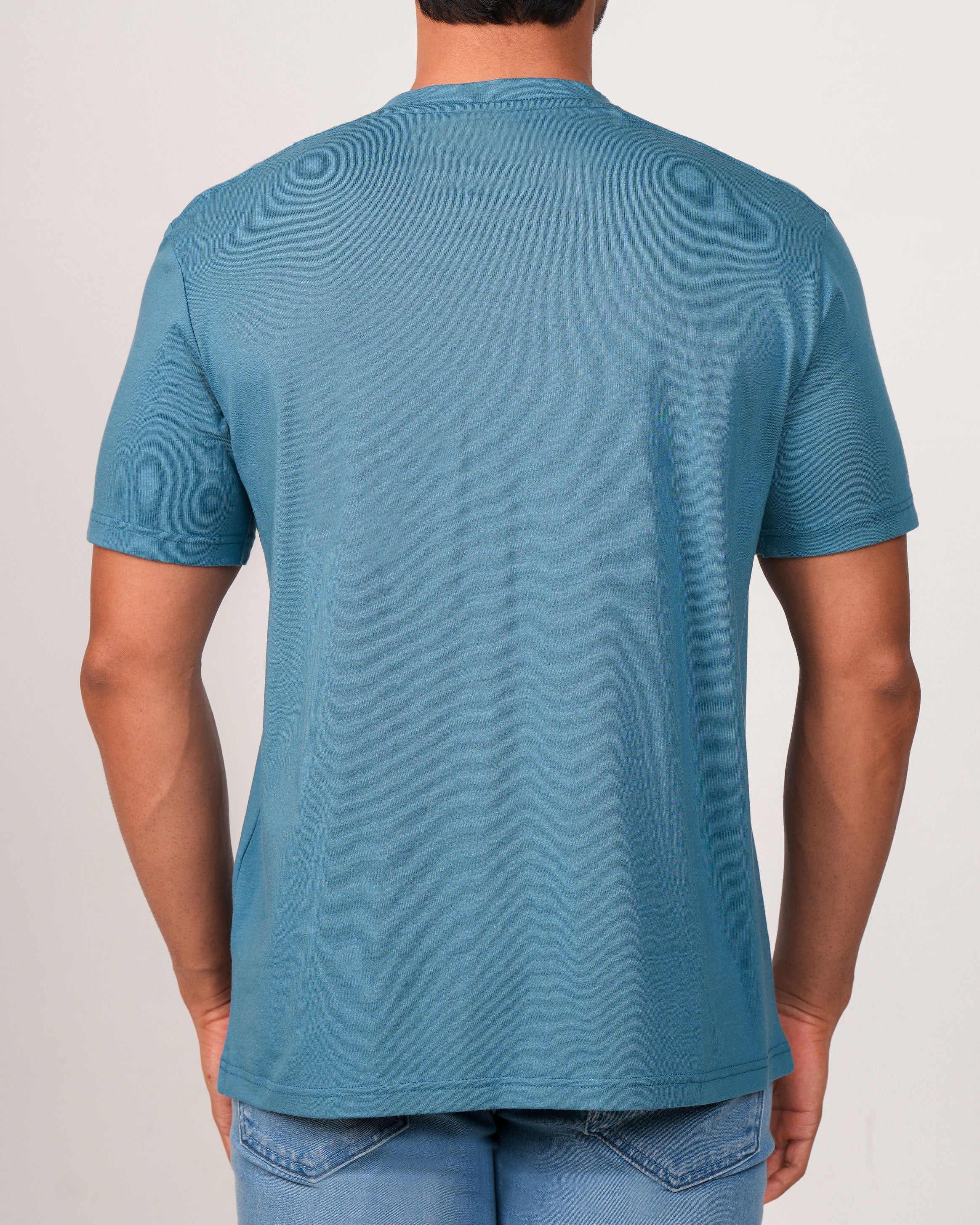 Emerald Crew Neck Plain Slim Fit-Mediterranian Blue