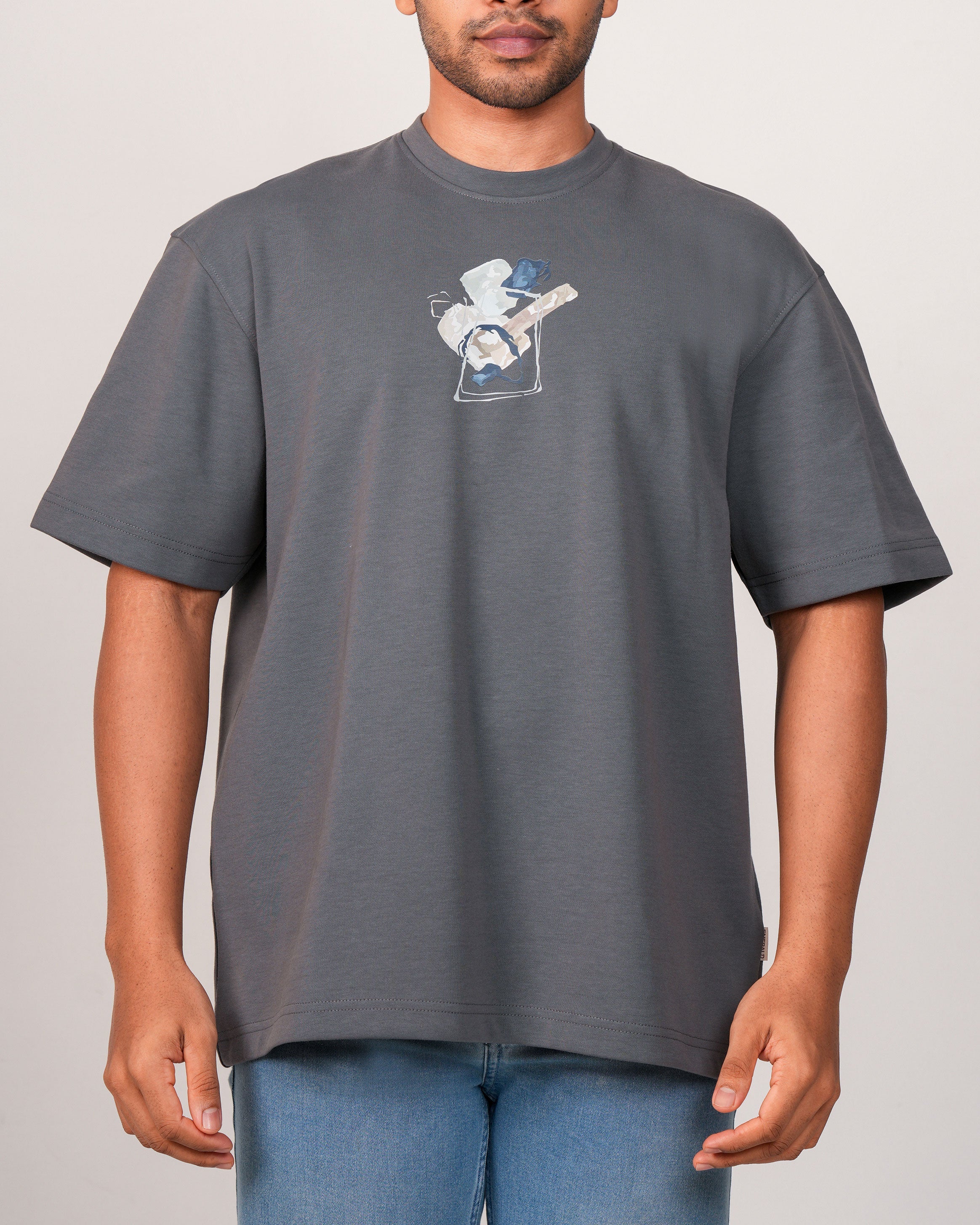 Emerald Oversized Crew Neck Tee-Charcoal