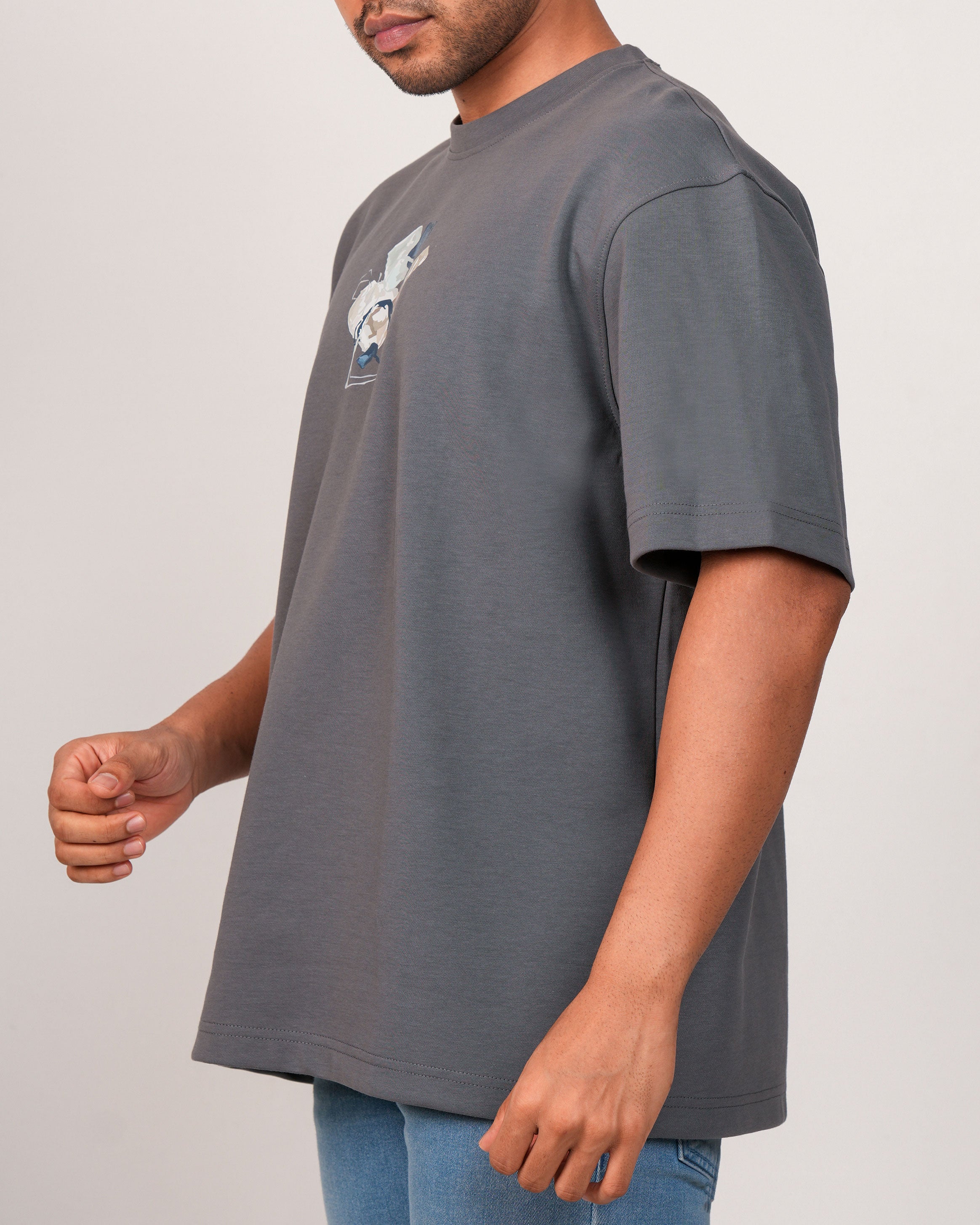 Emerald Oversized Crew Neck Tee-Charcoal