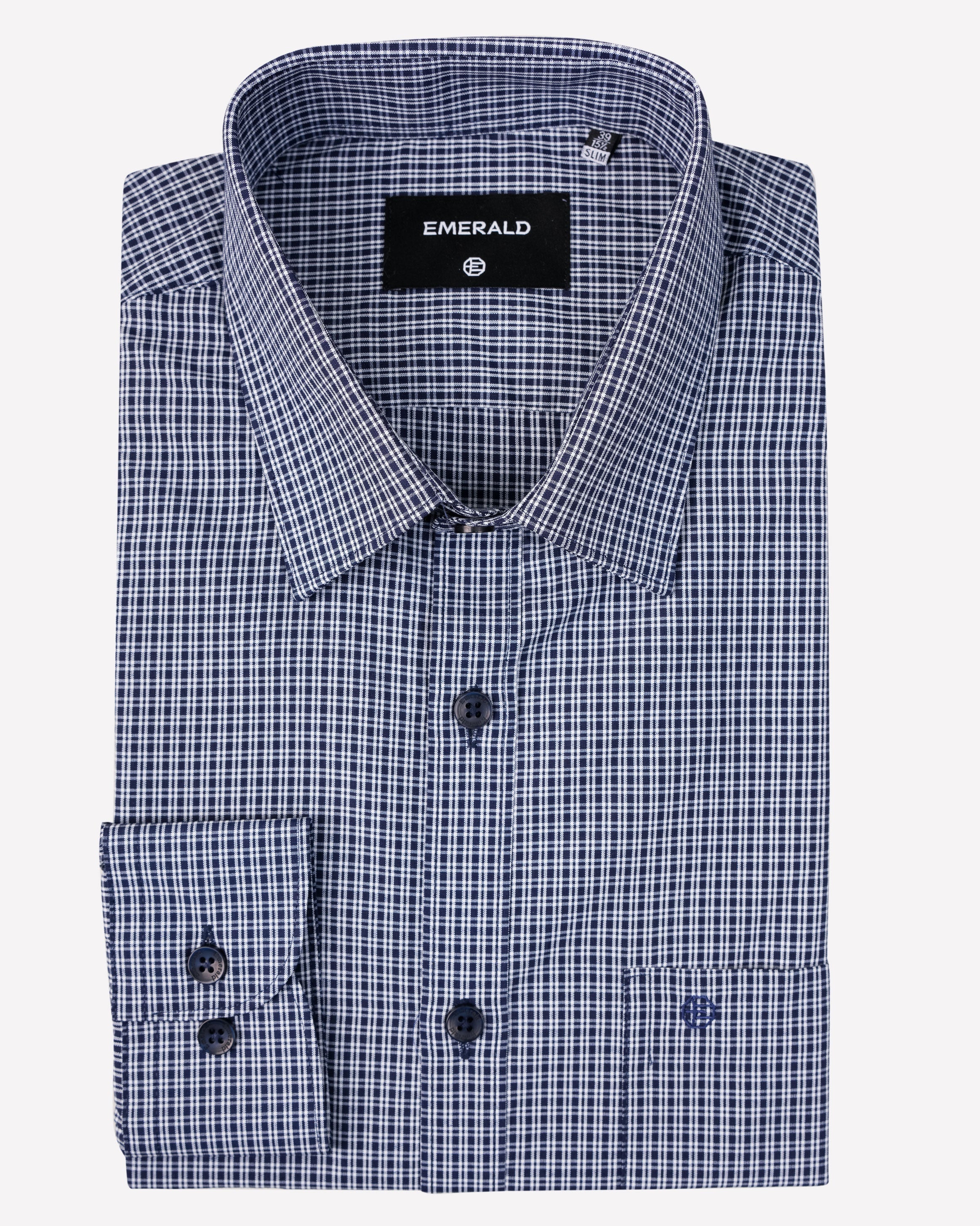 Emerald Formal Checks Slim Fit-Navy