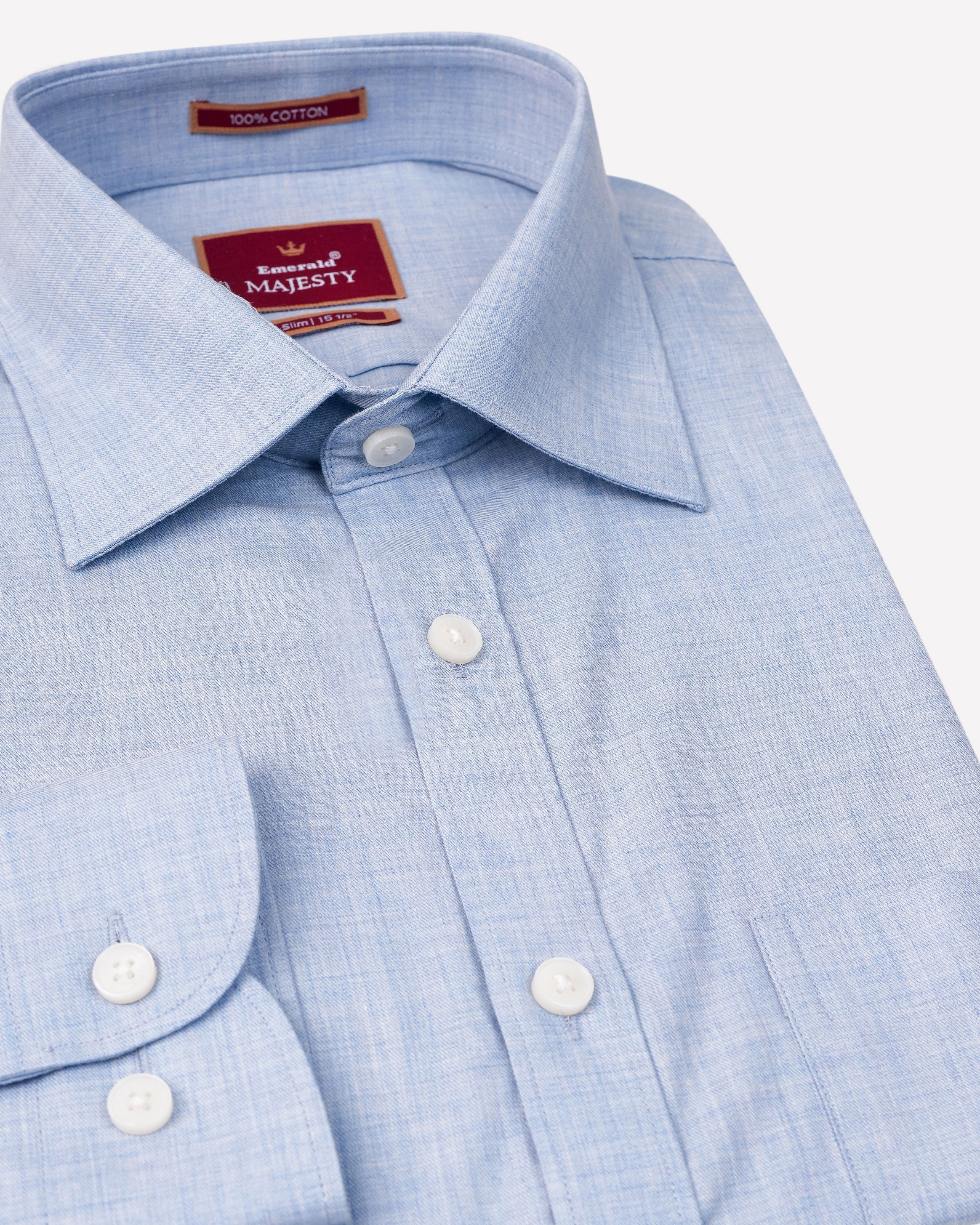 Emerald Majesty Plain Slim Fit-Cashmere Blue