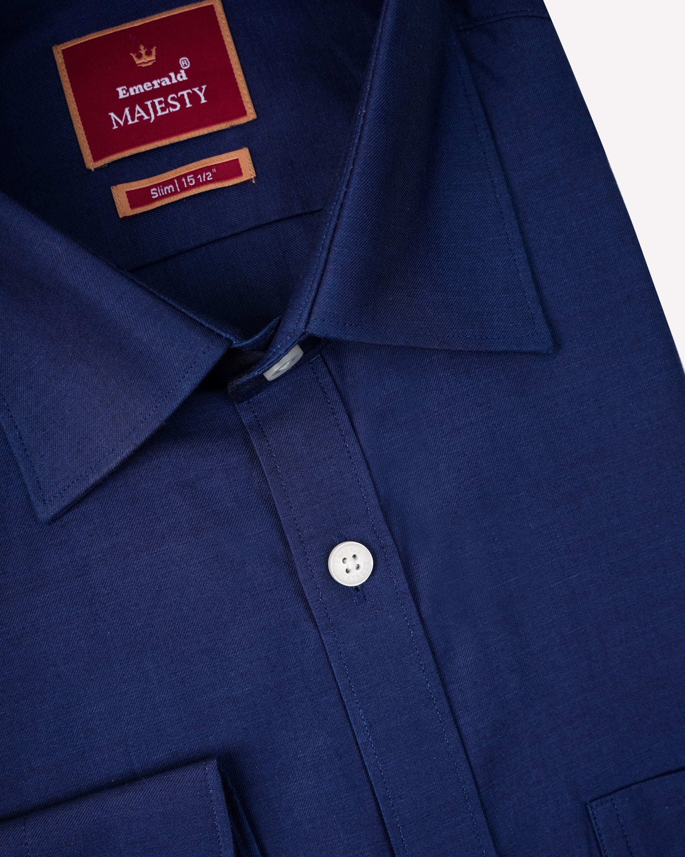 Emerald Majesty Plain Slim Fit-Estate Blue