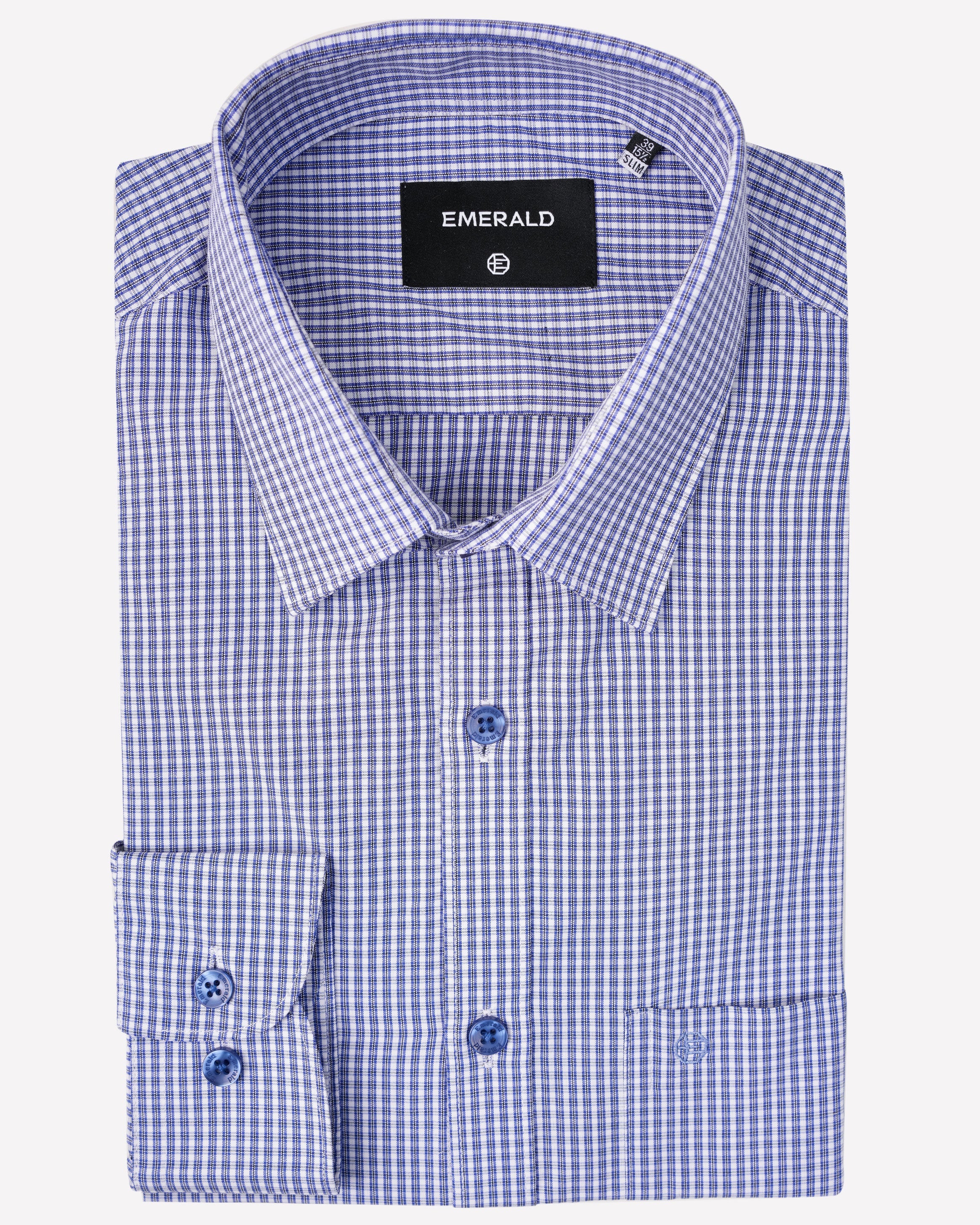 Emerald Formal Checks Slim Fit-True Navy