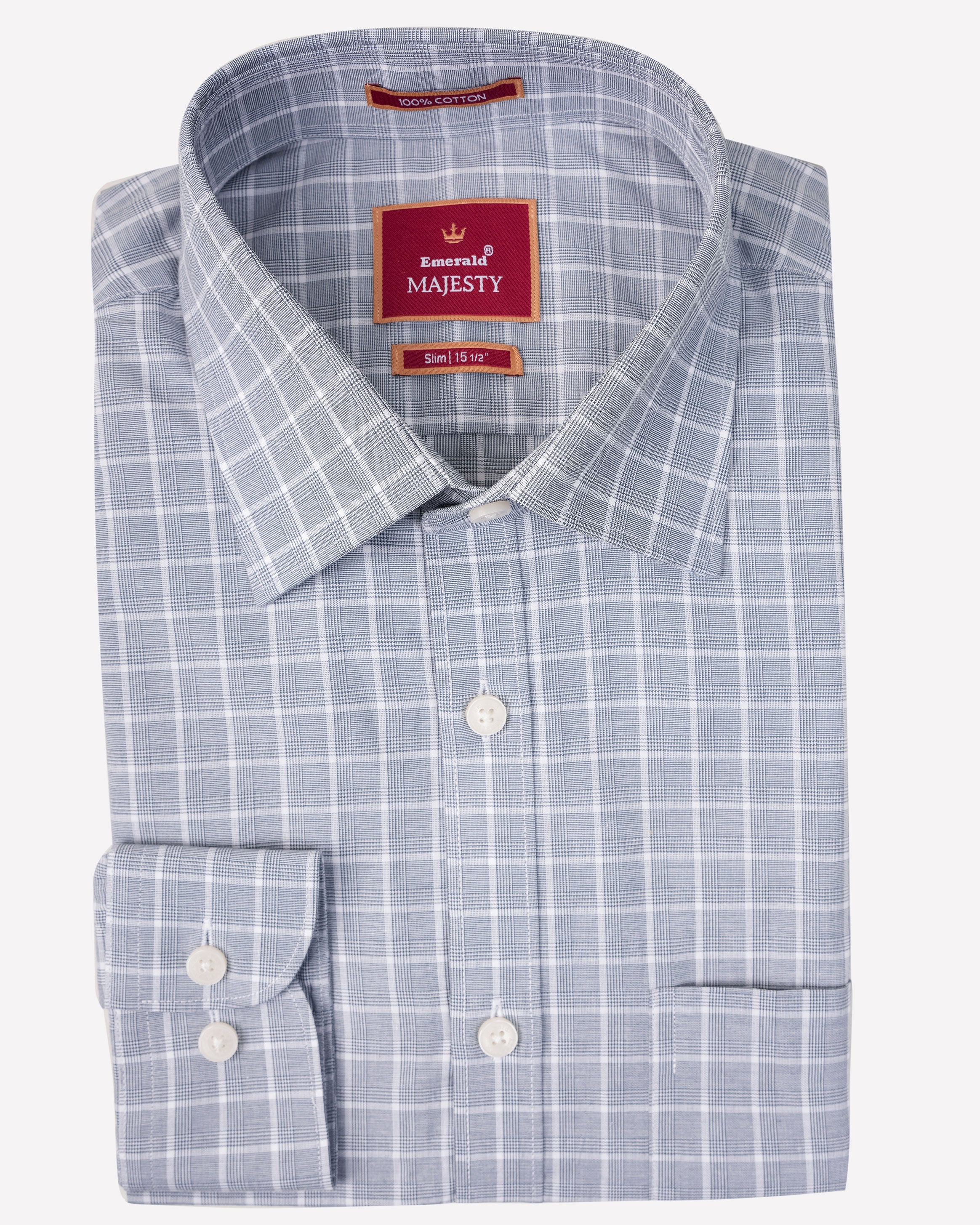 Emerald Majesty Checks Slim Fit-Opal Grey