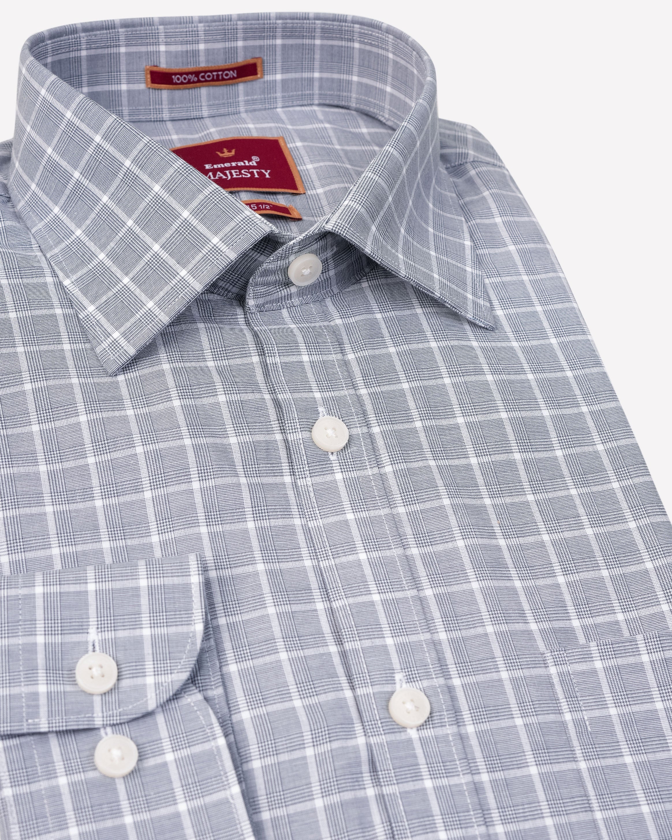 Emerald Majesty Checks Slim Fit-Opal Grey