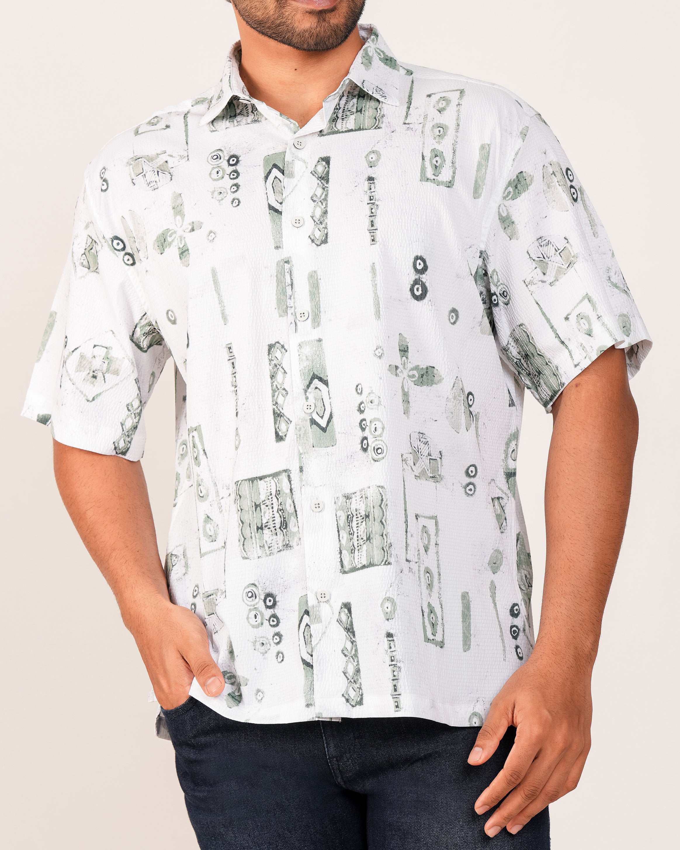 Emerald Printed Oversized Shirt-Jade Green
