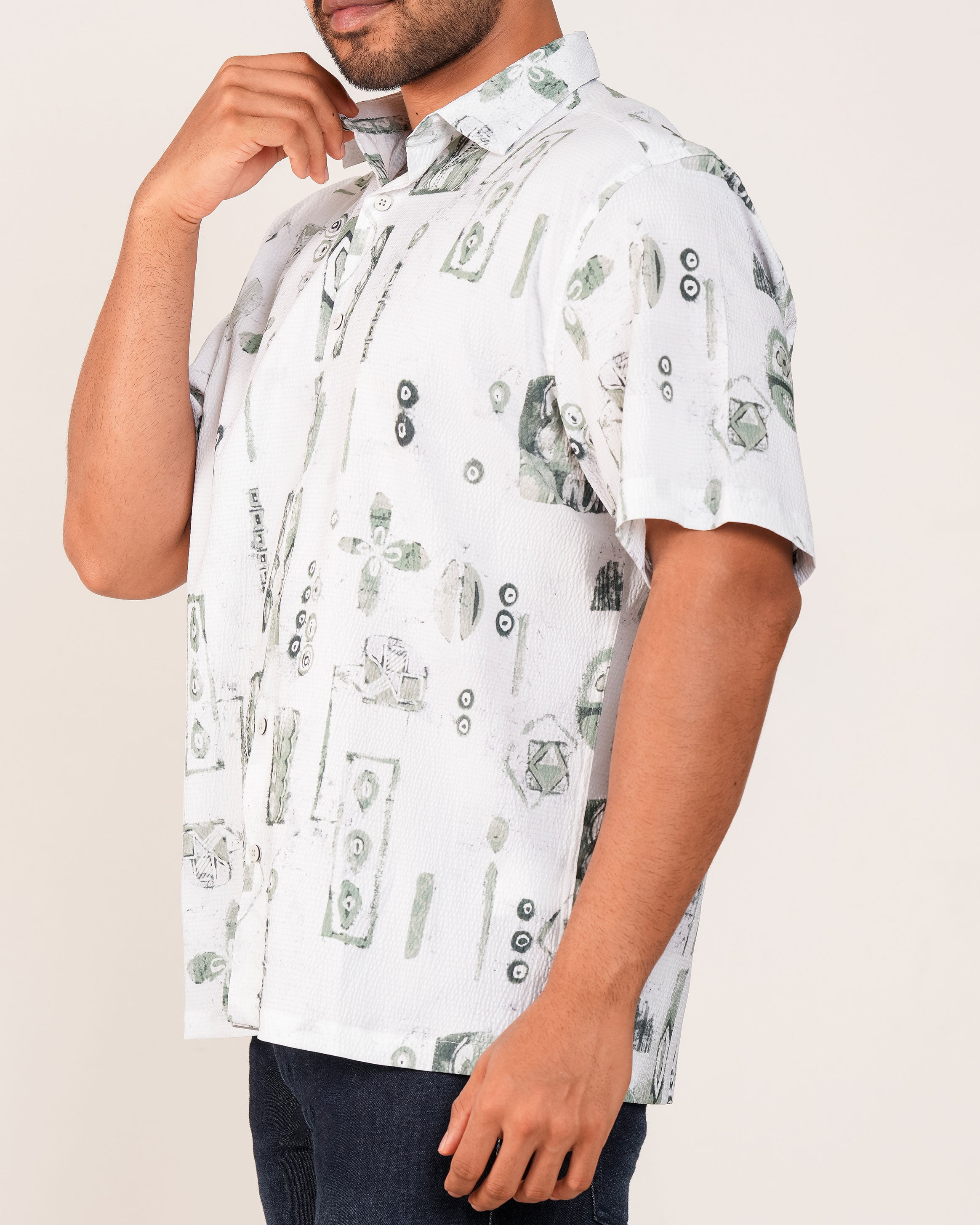 Emerald Printed Oversized Shirt-Jade Green