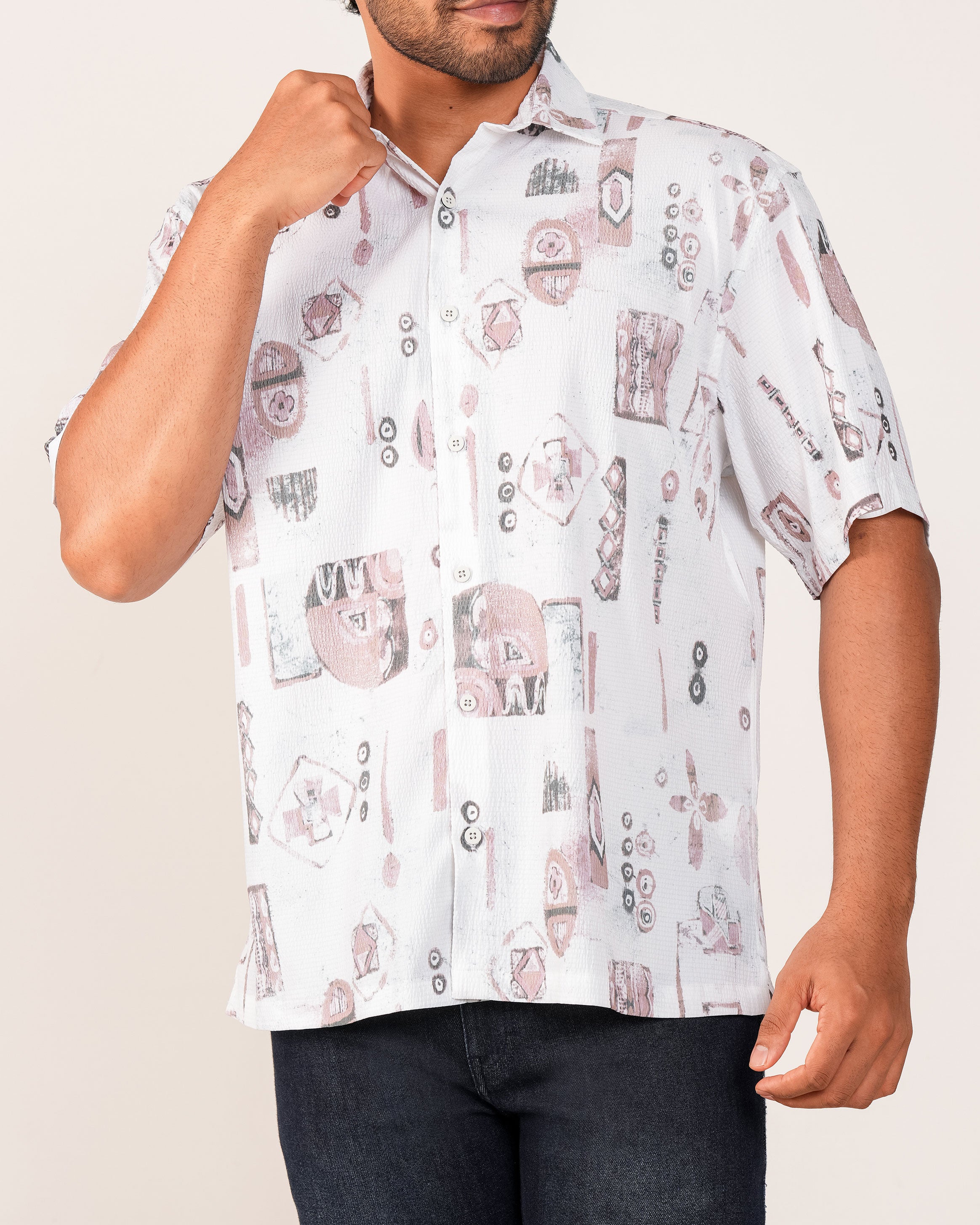 Emerald Printed Oversized Shirt-Brown Henna