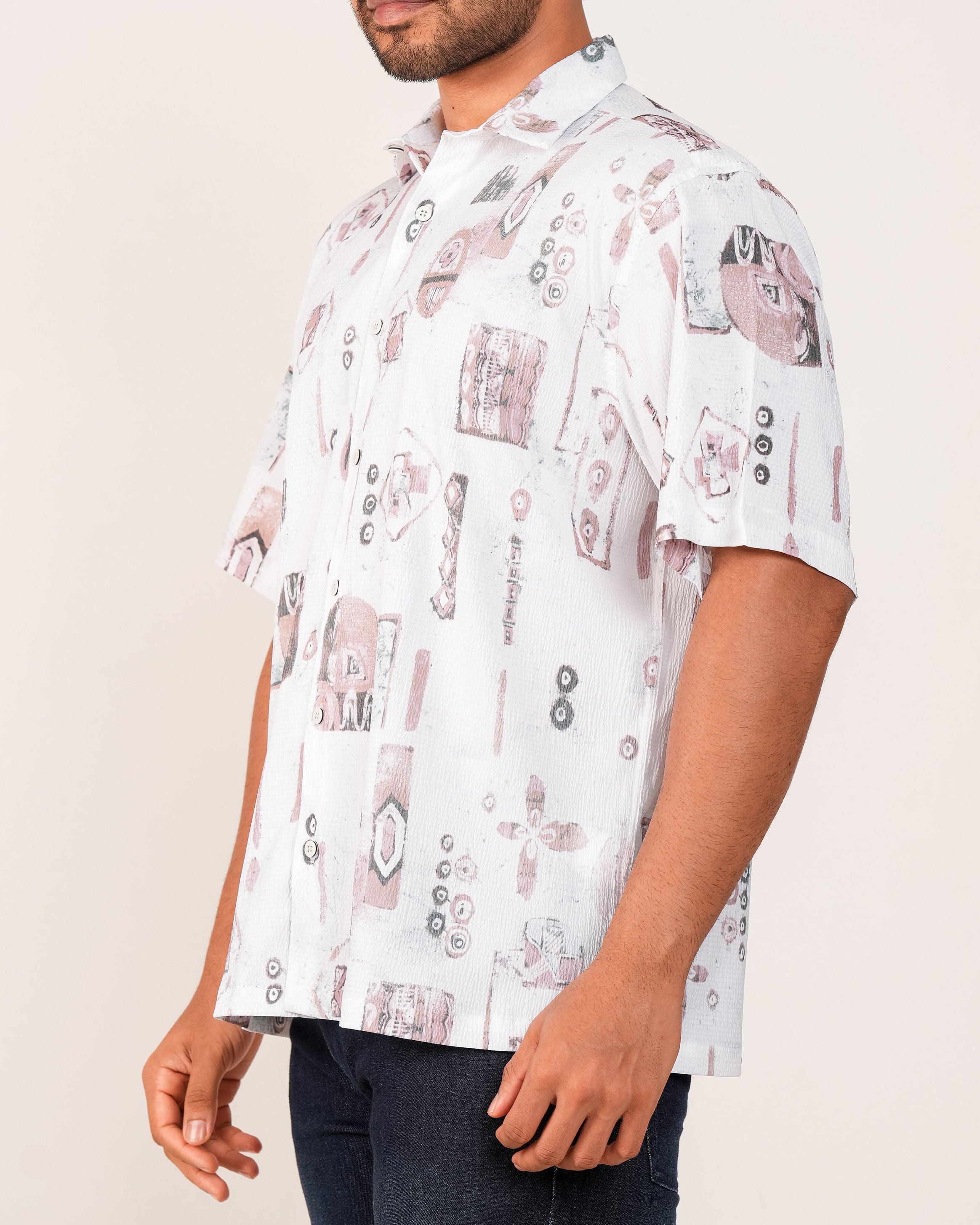 Emerald Printed Oversized Shirt-Brown Henna