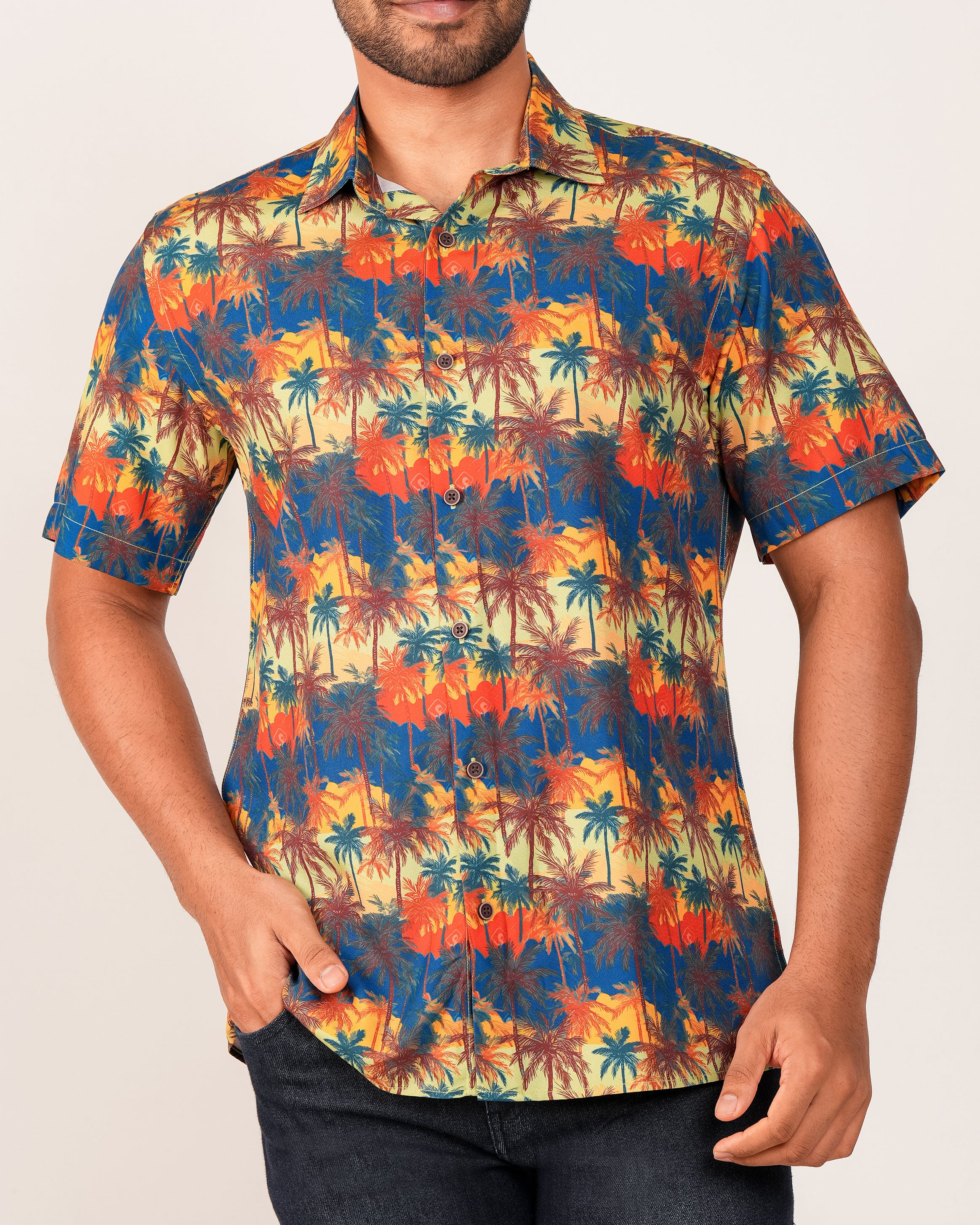 Emerald Casual Printed Slim Fit-Blazing Yellow