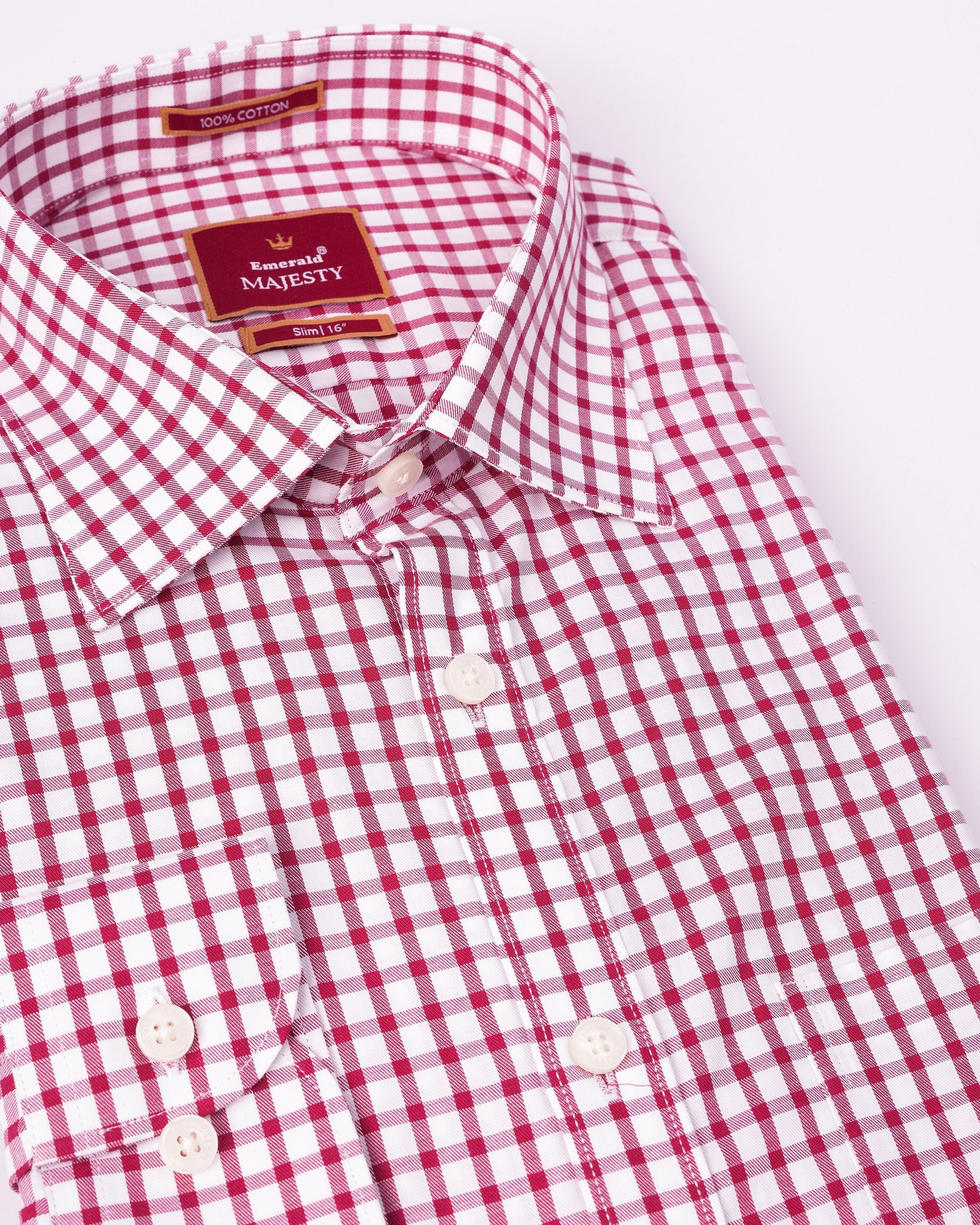 Emerald Majesty Checks Slim Fit - Burgundy