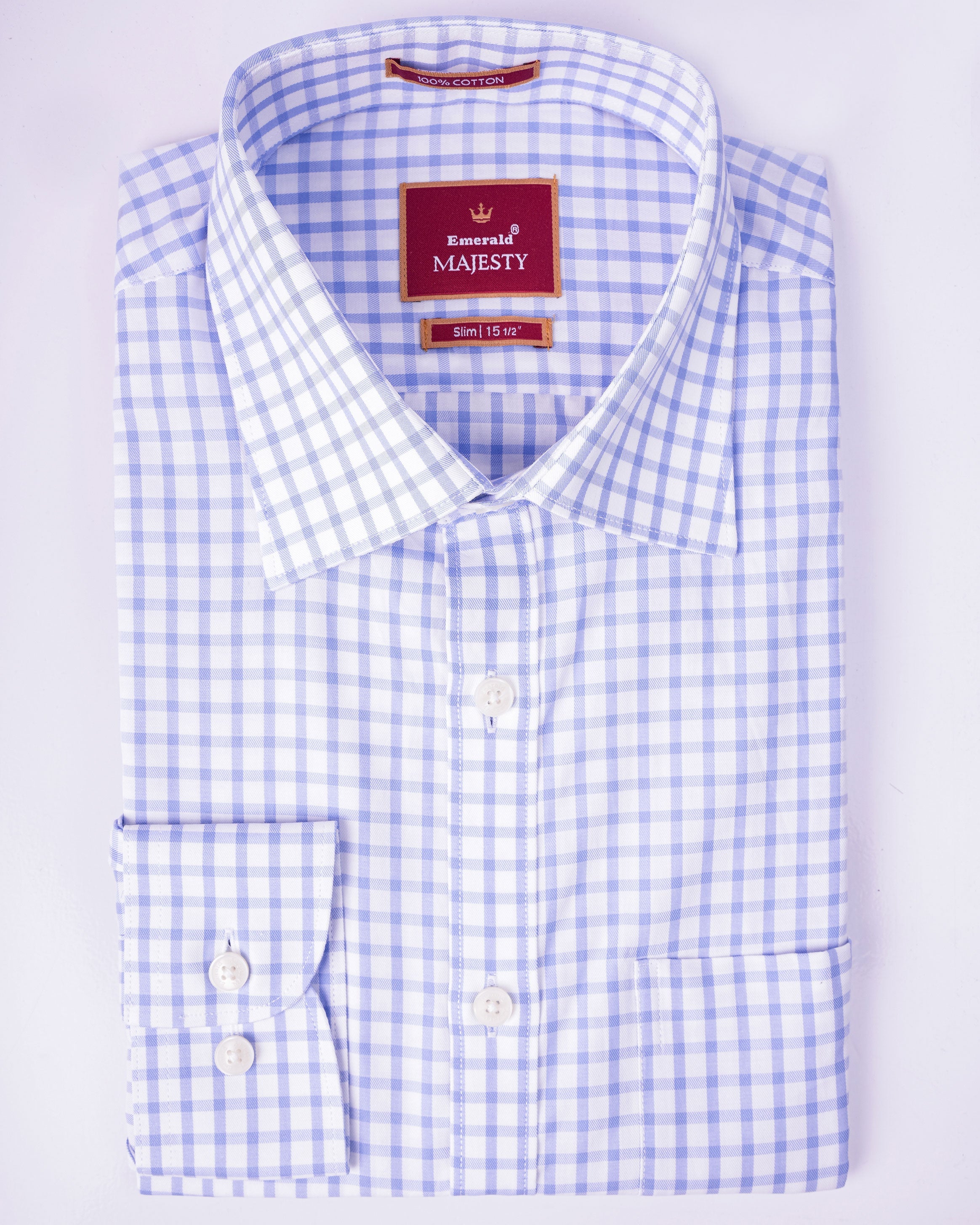 Emerald Majesty Checks Slim Fit - Ampro Blue
