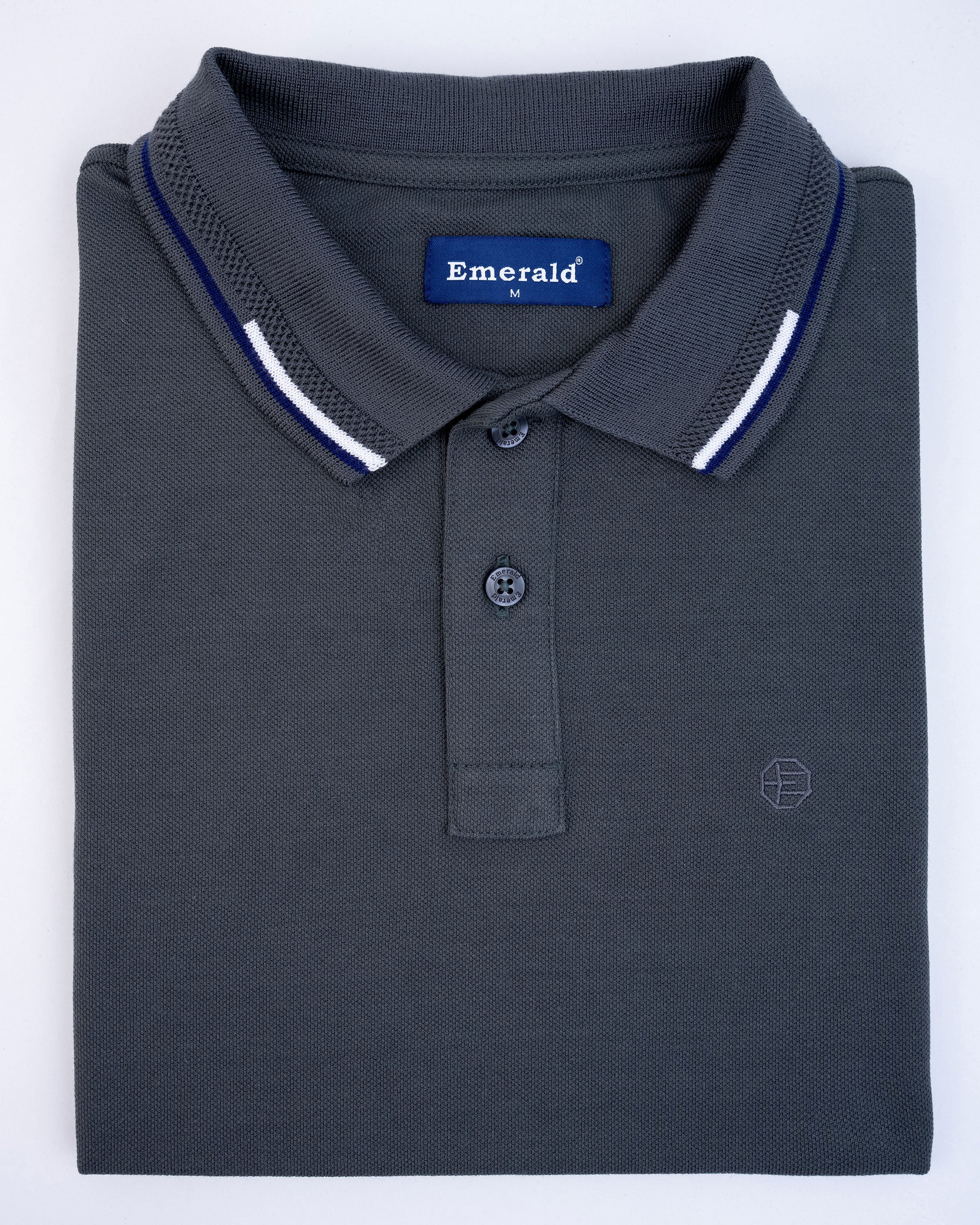 Emerald Pique Solid Slim Fit Polo-Charcoal