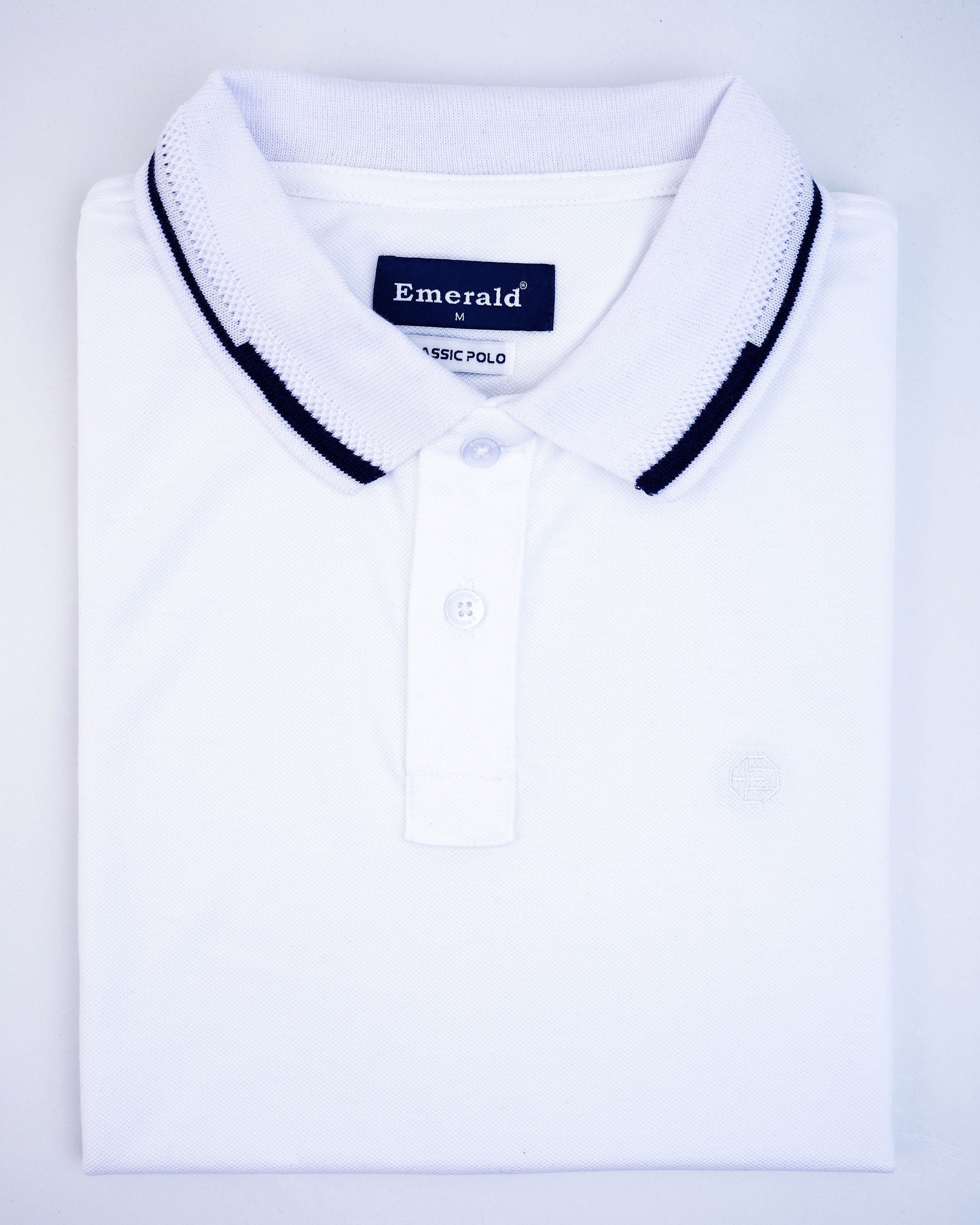 Emerald Pique Solid Slim Fit Polo-White