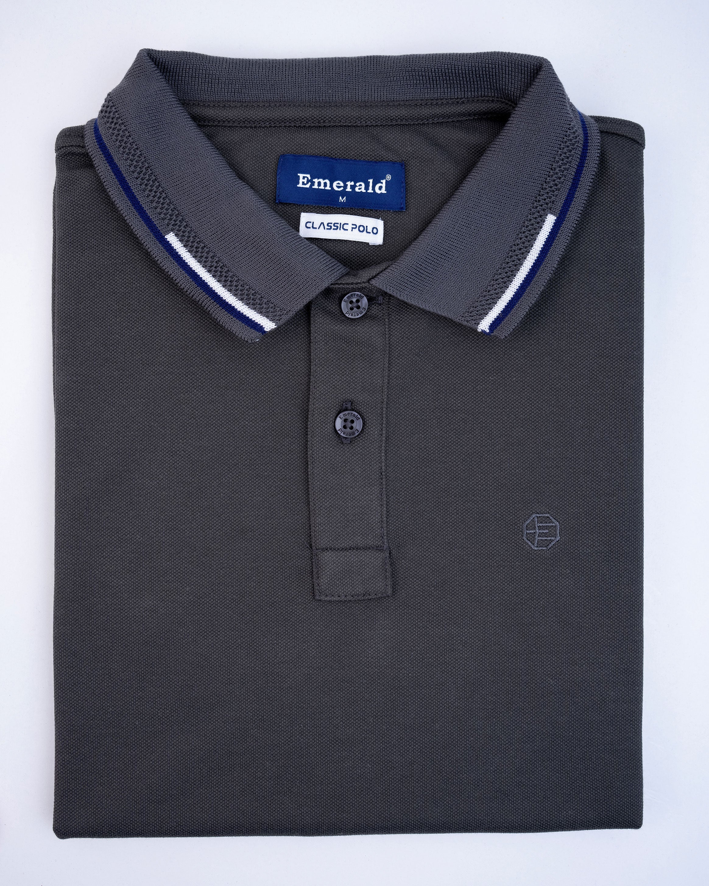 Emerald Pique Solid Slim Fit Polo-Castor Gray